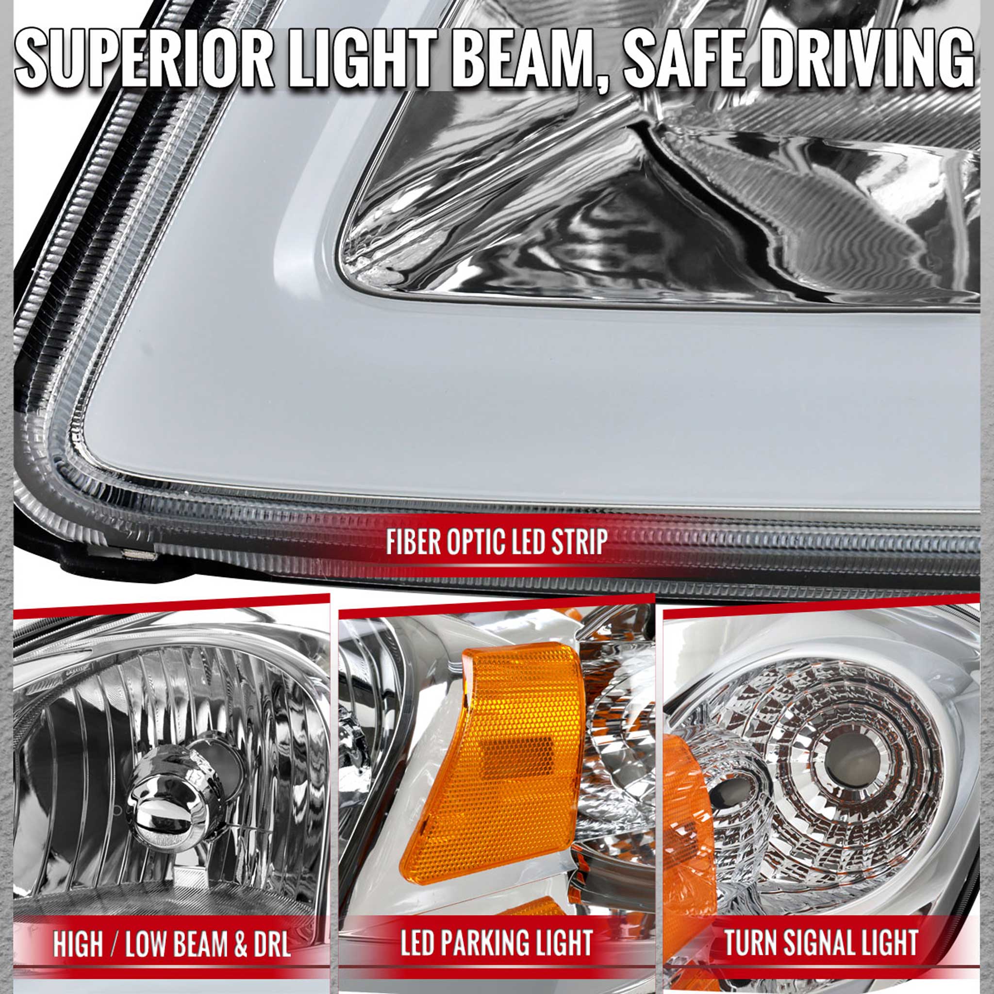 For Chevrolet Cobalt / Pontiac G5 2005-2010 Factory Style Headlights With LED DRL Light Strip Chrome Housing Clear Lens - Image 3