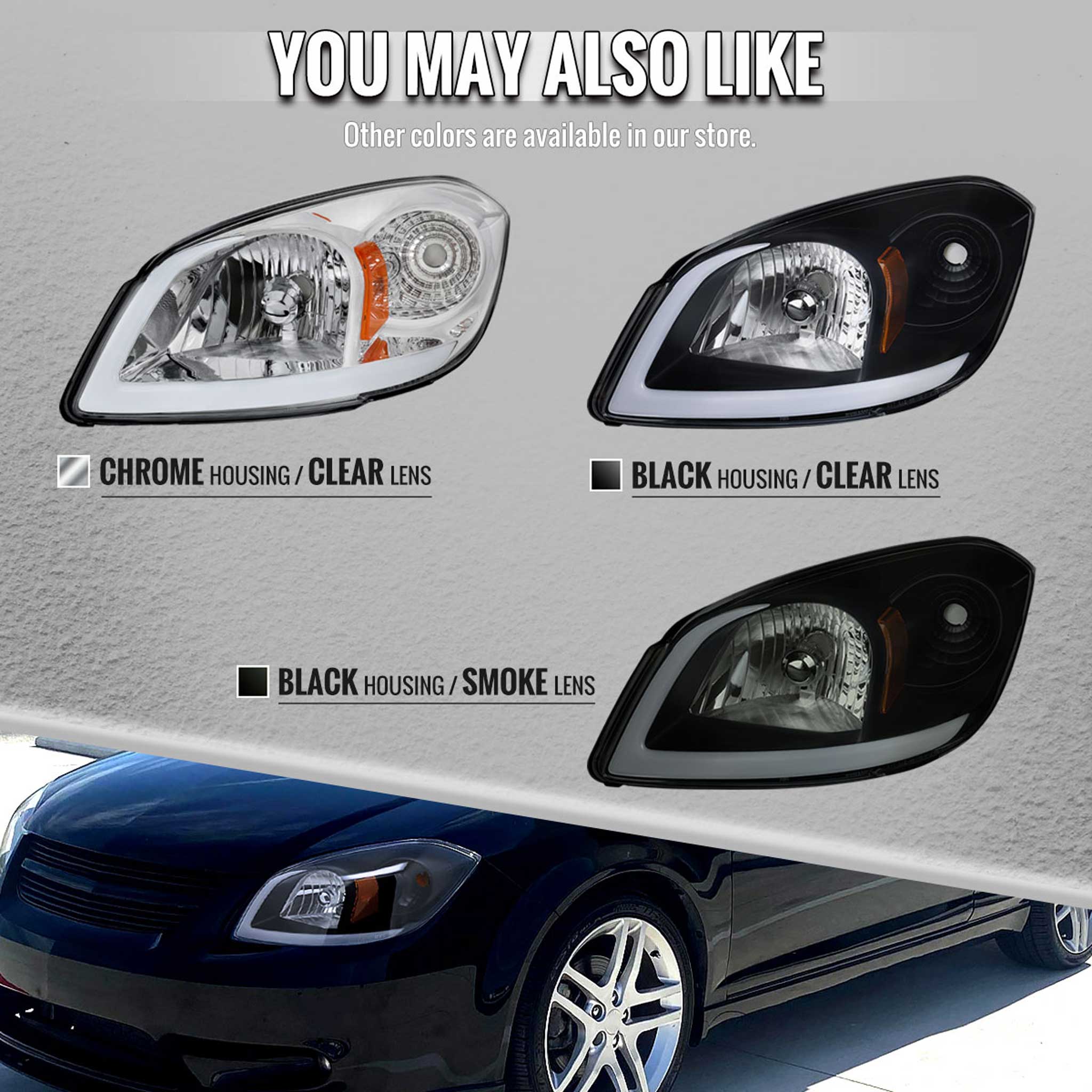 For Chevrolet Cobalt / Pontiac G5 2005-2010 LED Bar Projector Headlights LED DRL Light Tube Black Housing Clear Lens - Image 6