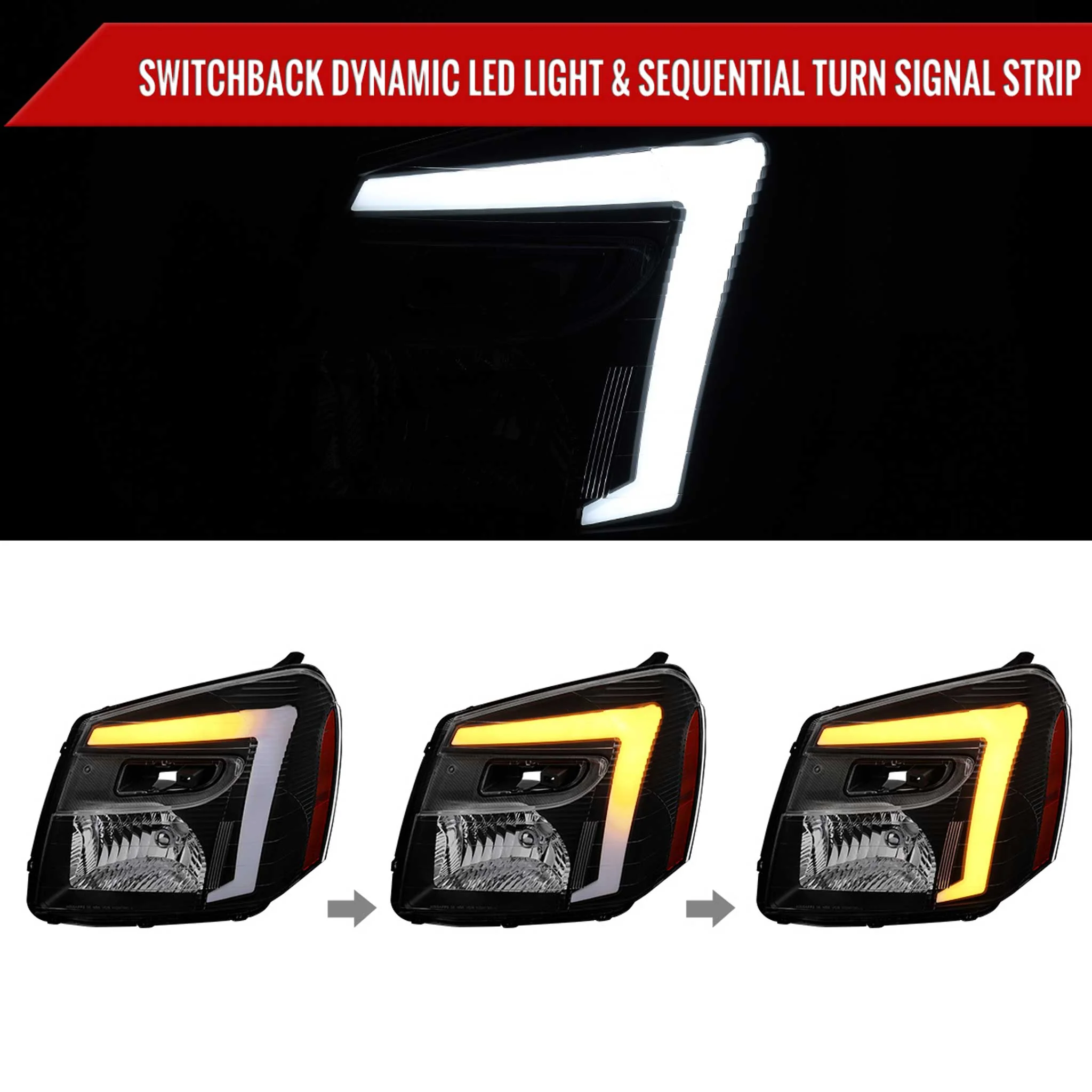 For Chevrolet Equinox 2005-2009 Headlights Switchback LED Bar Turn Signal Matte Black Housing Clear Lens - Image 2