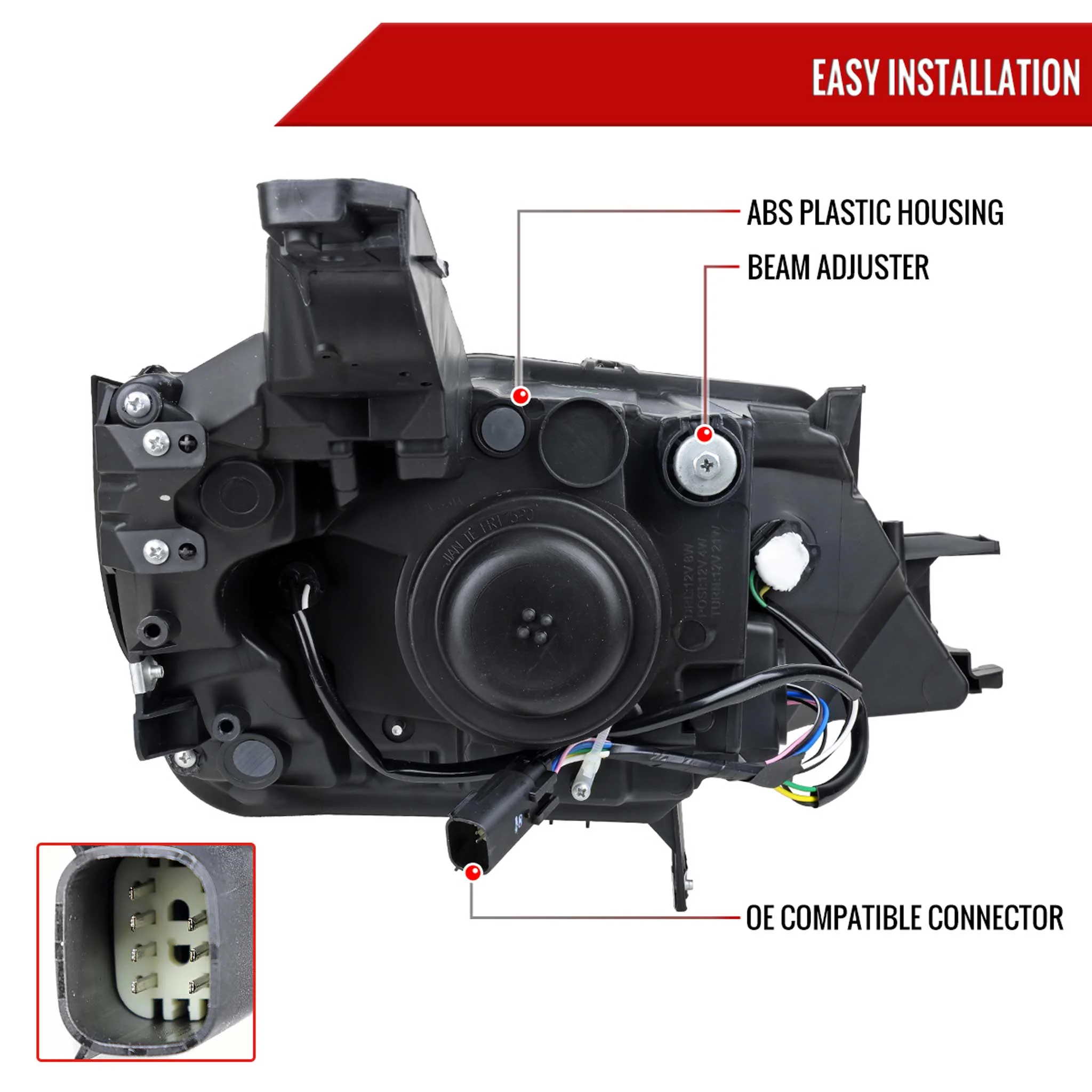 For Chevrolet Impala 2014-2020 Factory Style Projector Headlights Driver Side Jet Black Housing Clear Lens - Image 7