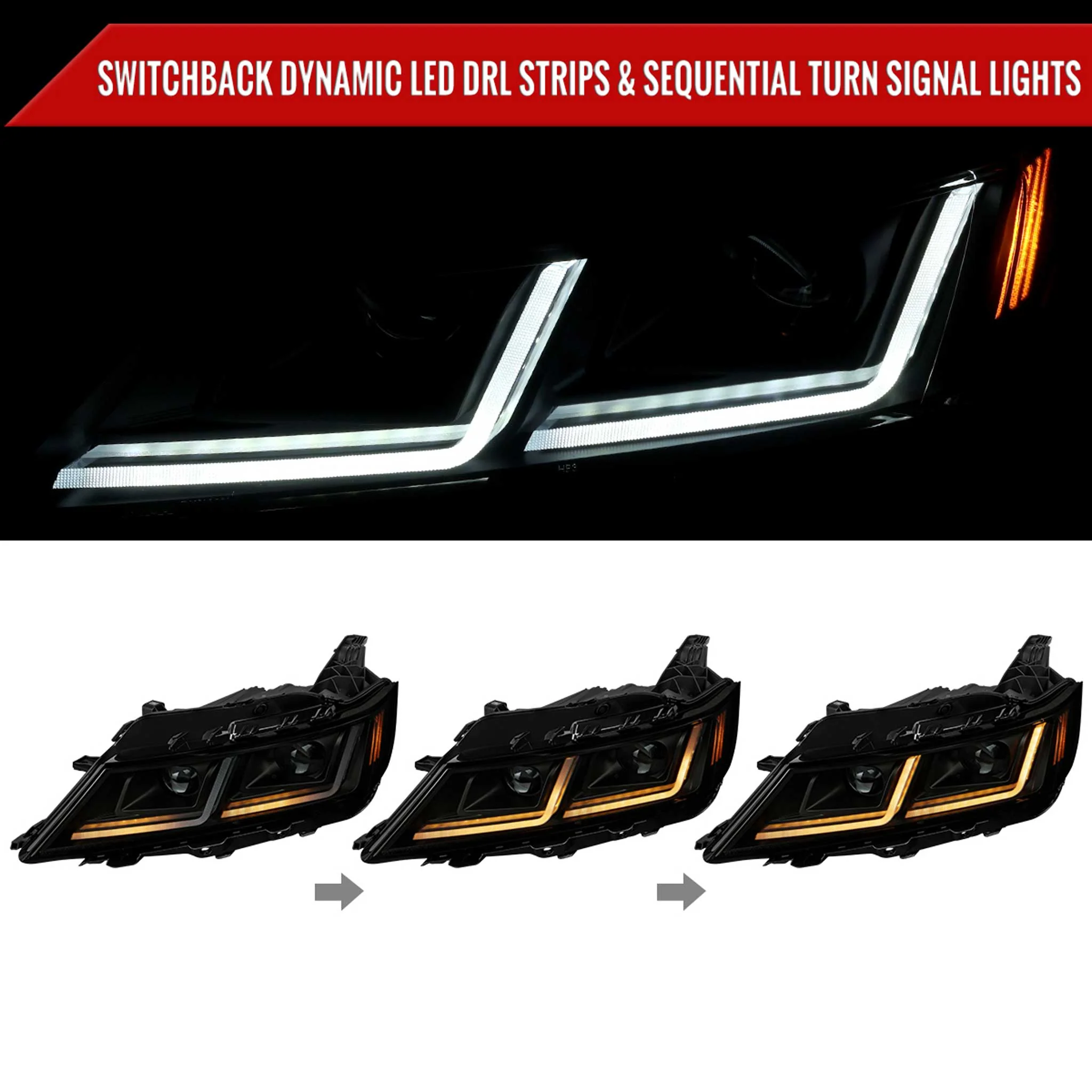 For Chevrolet Impala 2014-2020 LED DRL Sequential Project Headlights Black Housing Smoked Lens - Image 2