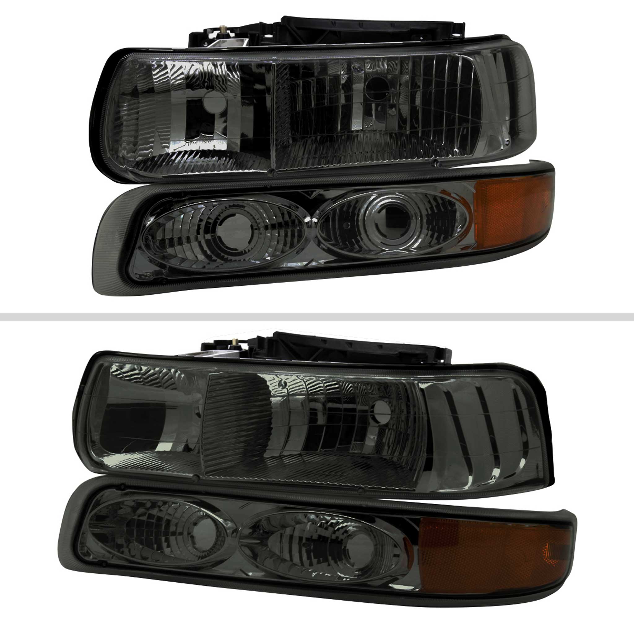 For Chevrolet Silverado Tahoe Suburban 1999-2002 Factory Style Headlights With Bumper Light Assembly Chrome Housing Smoked Lens - Image 2