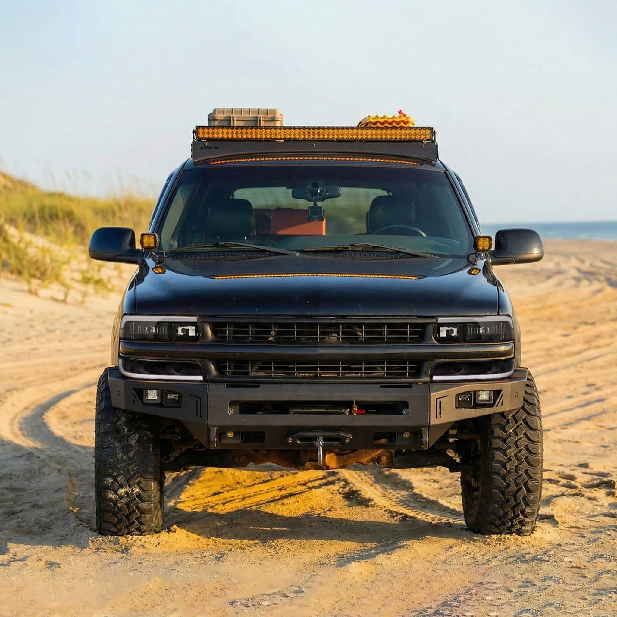 For Chevrolet Silverado Tahoe Suburban 1999-2002 LED Bar Style Headlights Bumper Light Matte Black Housing Clear Lens - Image 8