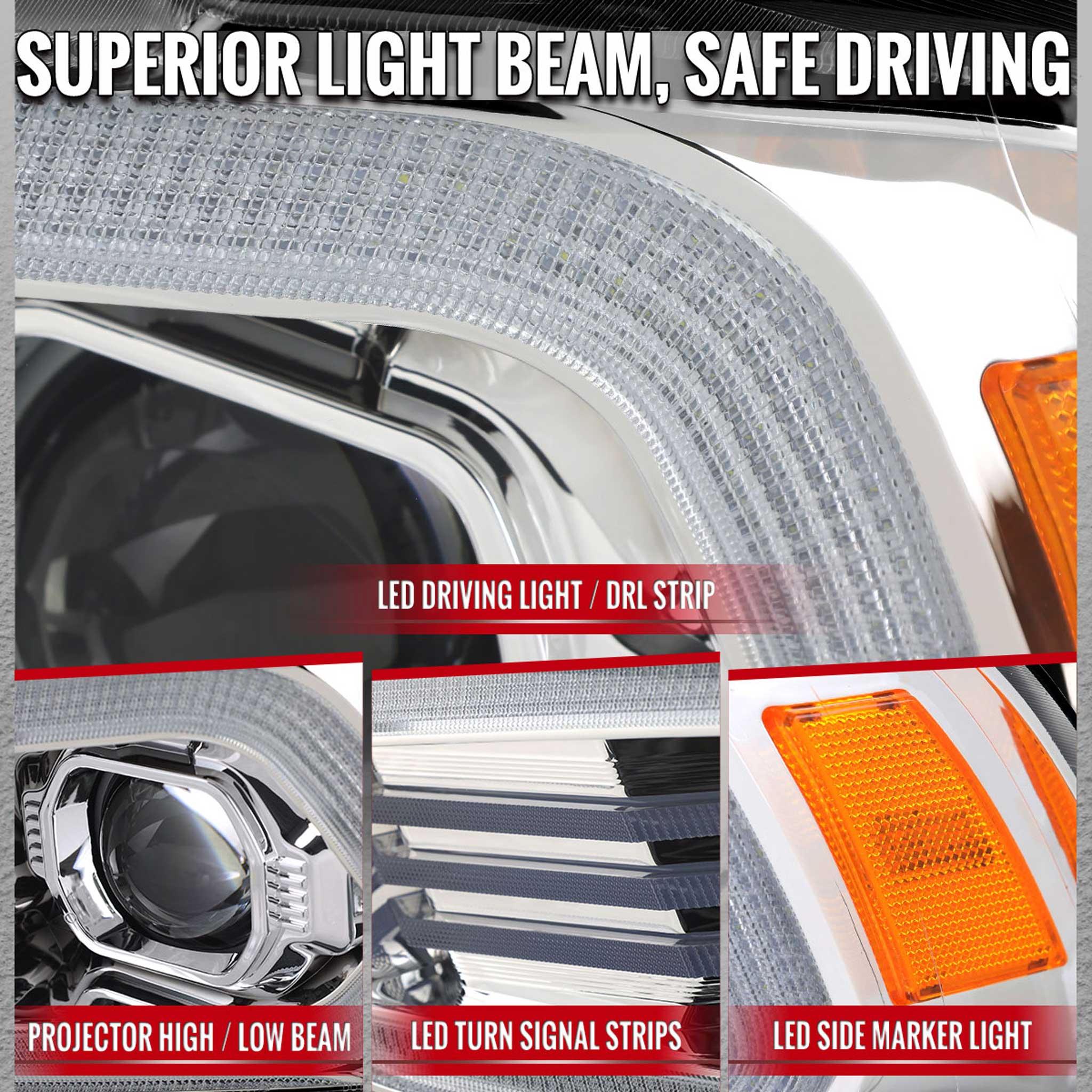 For Dodge Charger 2011-2014 Headlights LED DRL Light Strip Turn Signal Side Marker Chrome Housing Clear Lens - Image 4