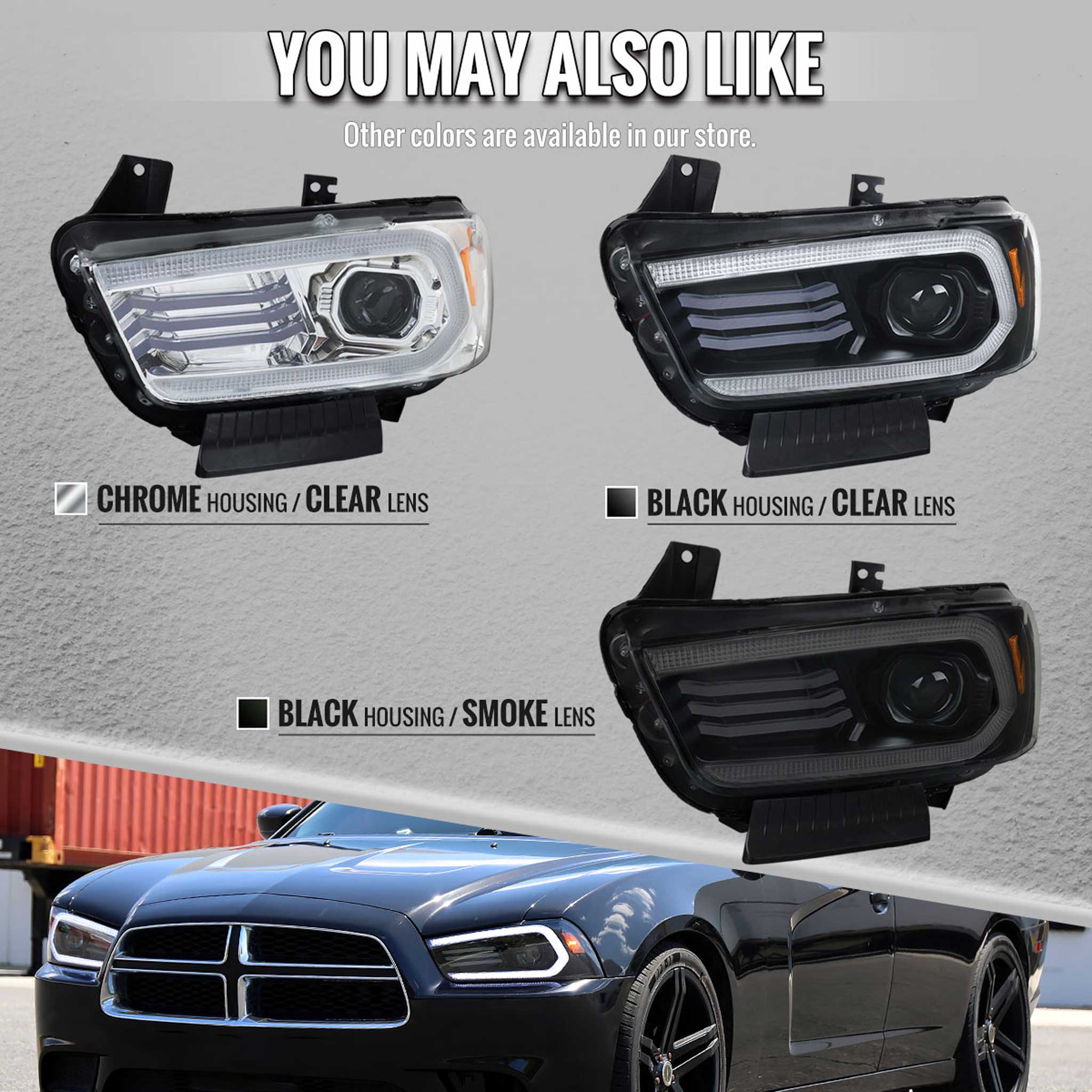 For Dodge Charger 2011-2014 Headlights LED DRL Light Strip Turn Signal Side Marker Chrome Housing Clear Lens - Image 7