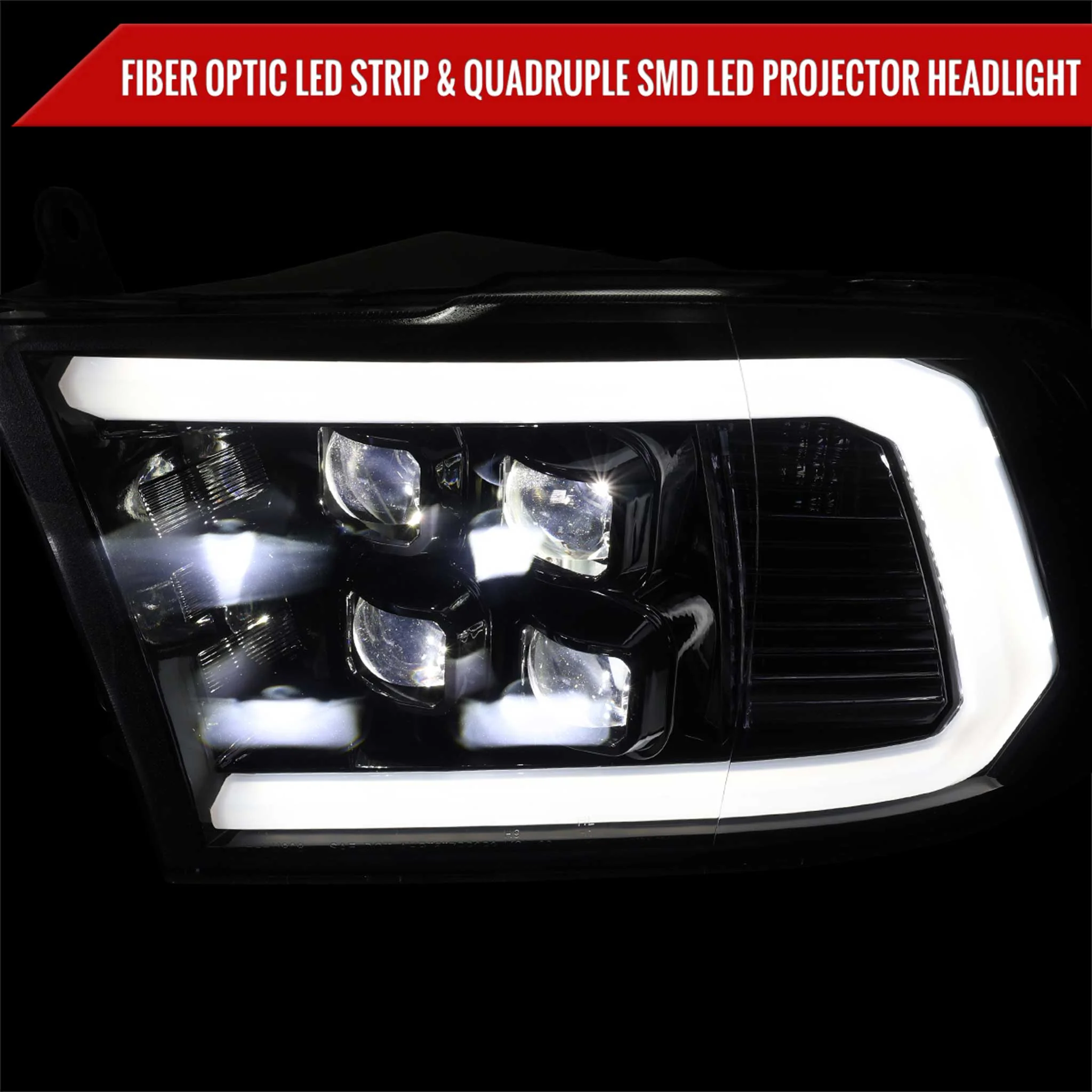 For Dodge RAM 1500 2009-18 / RAM Classic 2019 / 2500 3500 2010-18 LED Bar Turn Signal Projector Headlights Glossy Black Housing Smoked Lens - Image 2