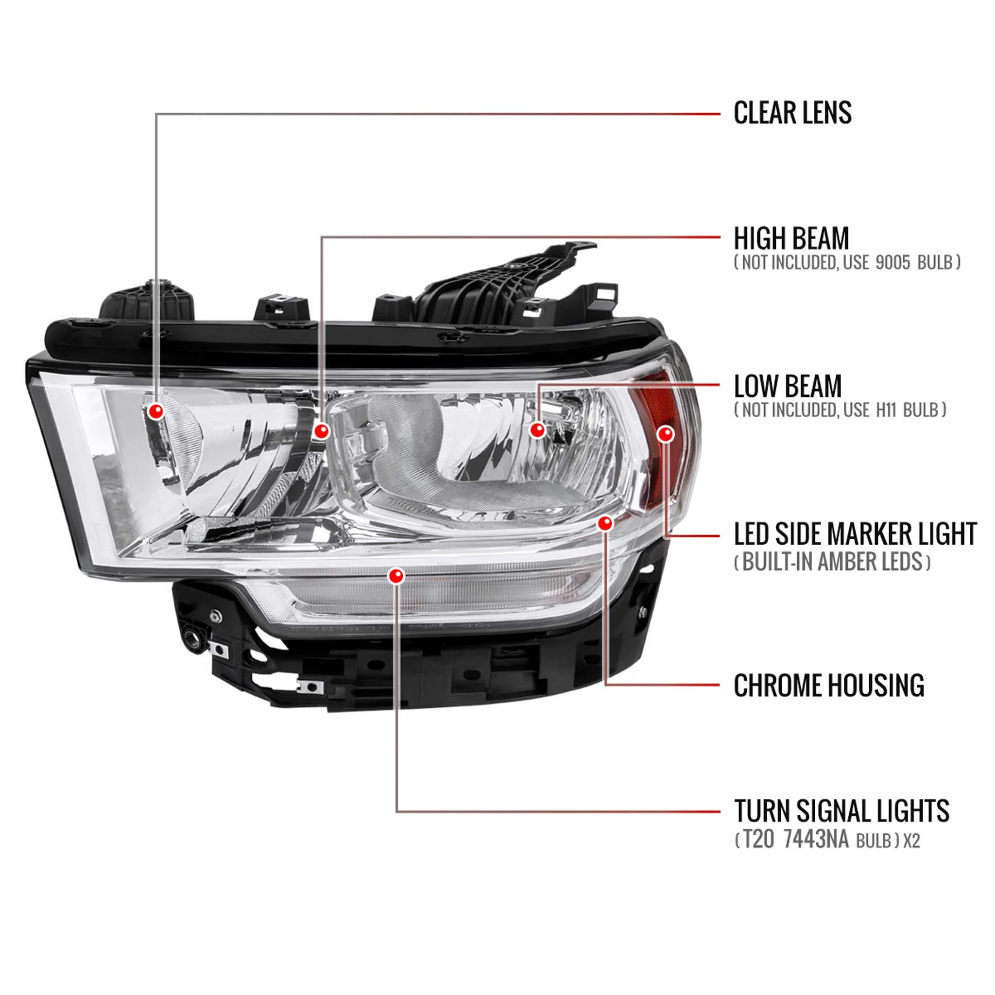 For Dodge RAM 2500 3500 2019-2024 Factory Style Crystal Headlight Driver Side Only Chrome Housing Clear Lens - Image 7