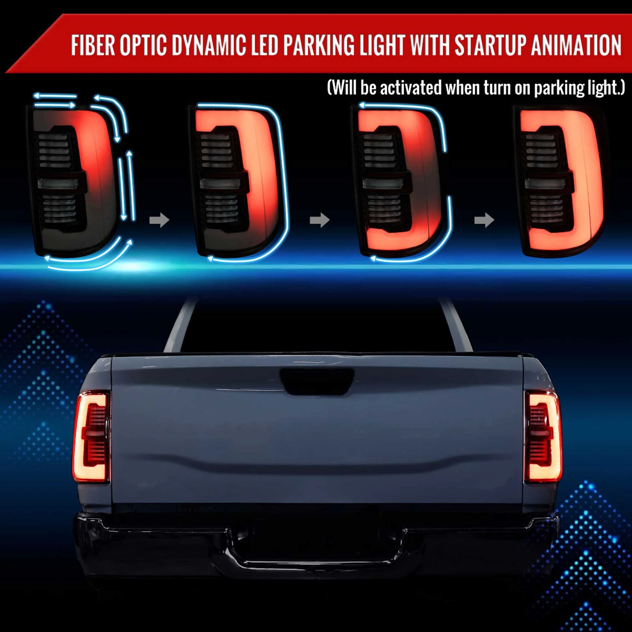 For Dodge RAM 2500/3500 2019-2024 LED Sequential Signal Tail Lights Glossy Black Housing Dark Smoked Lens - Image 3