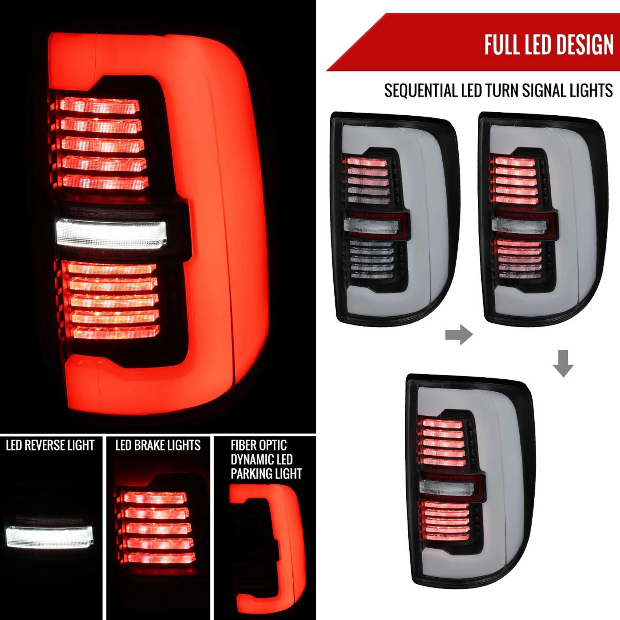 For Dodge RAM 2500/3500 2019-2024 LED Sequential Signal Tail Lights Matte Black Housing Clear Lens - Image 2