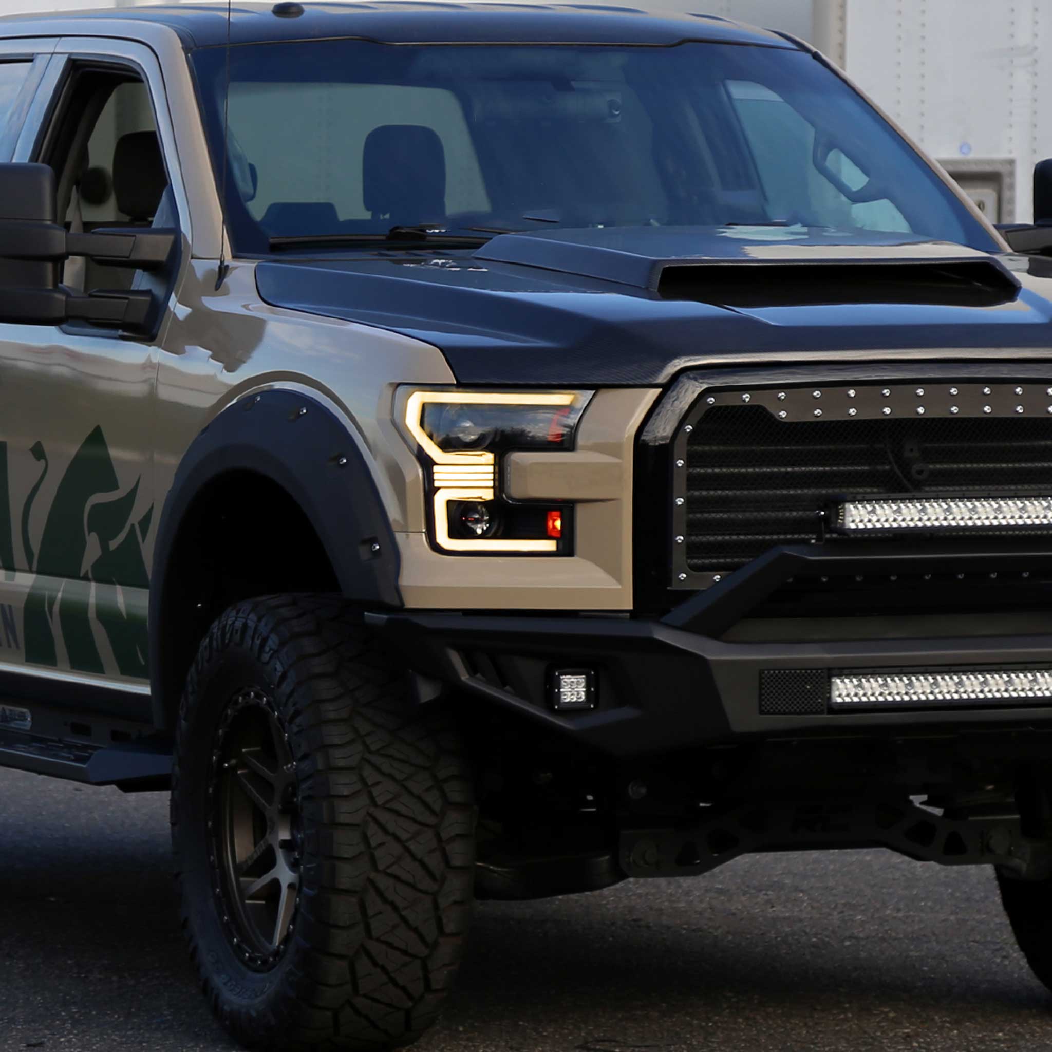 For Ford F-150 2015-2017 LED Bar Headlights Turn Signals Amber LED Pulsing Glow Black Housing Clear Lens - Image 9