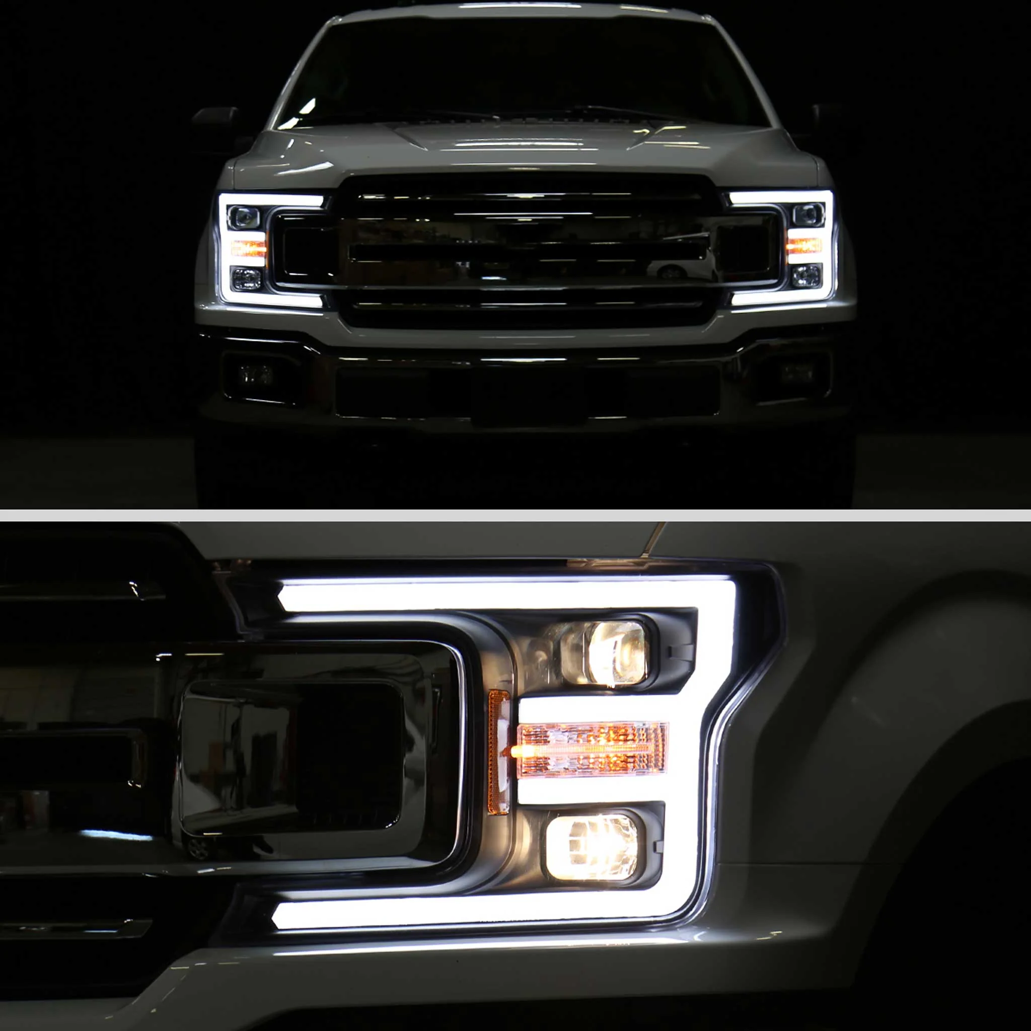 For Ford F-150 2018-2020 LED C Bar Projector Headlights Black Housing Clear Lens - Image 12