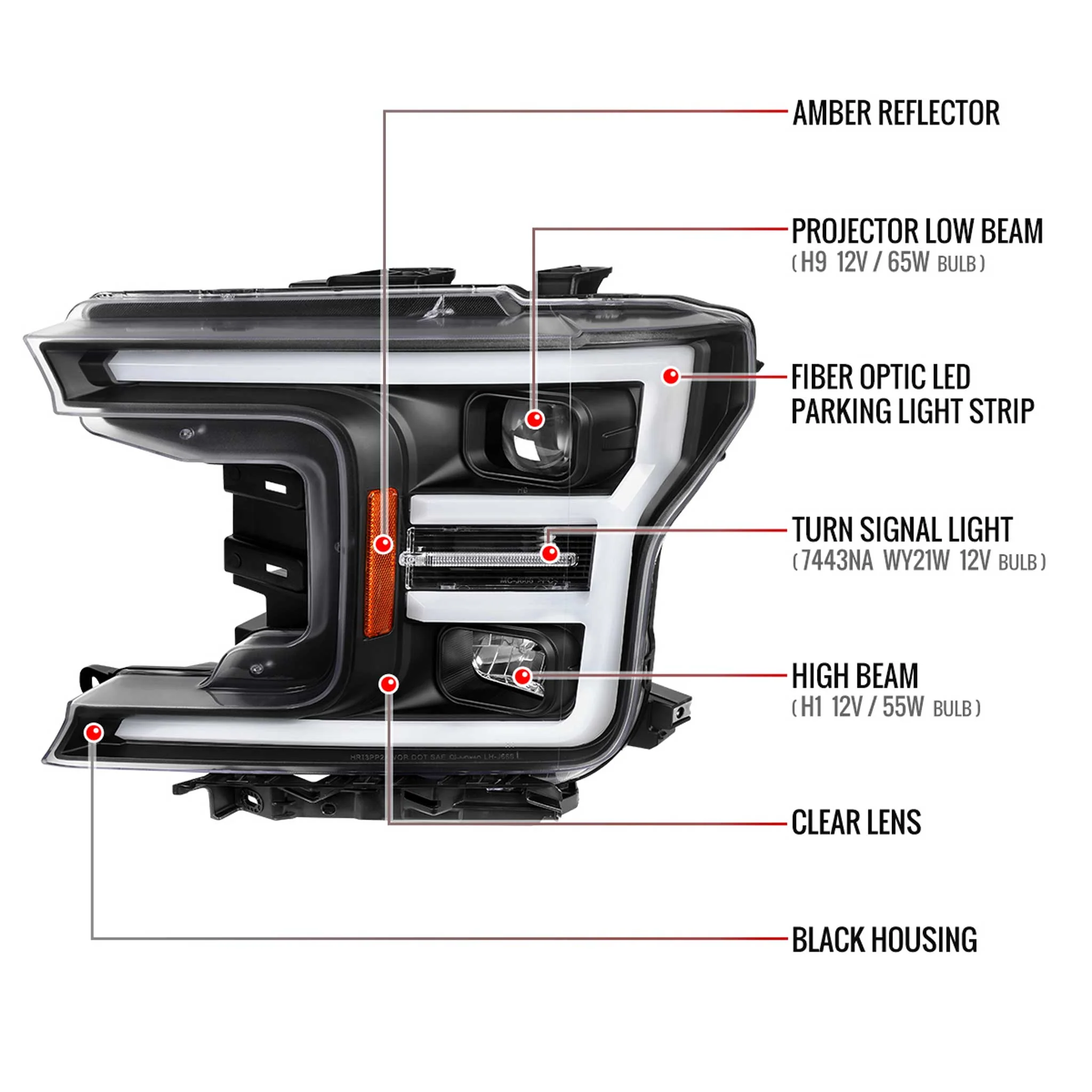 For Ford F-150 2018-2020 LED C Bar Projector Headlights Black Housing Clear Lens - Image 8