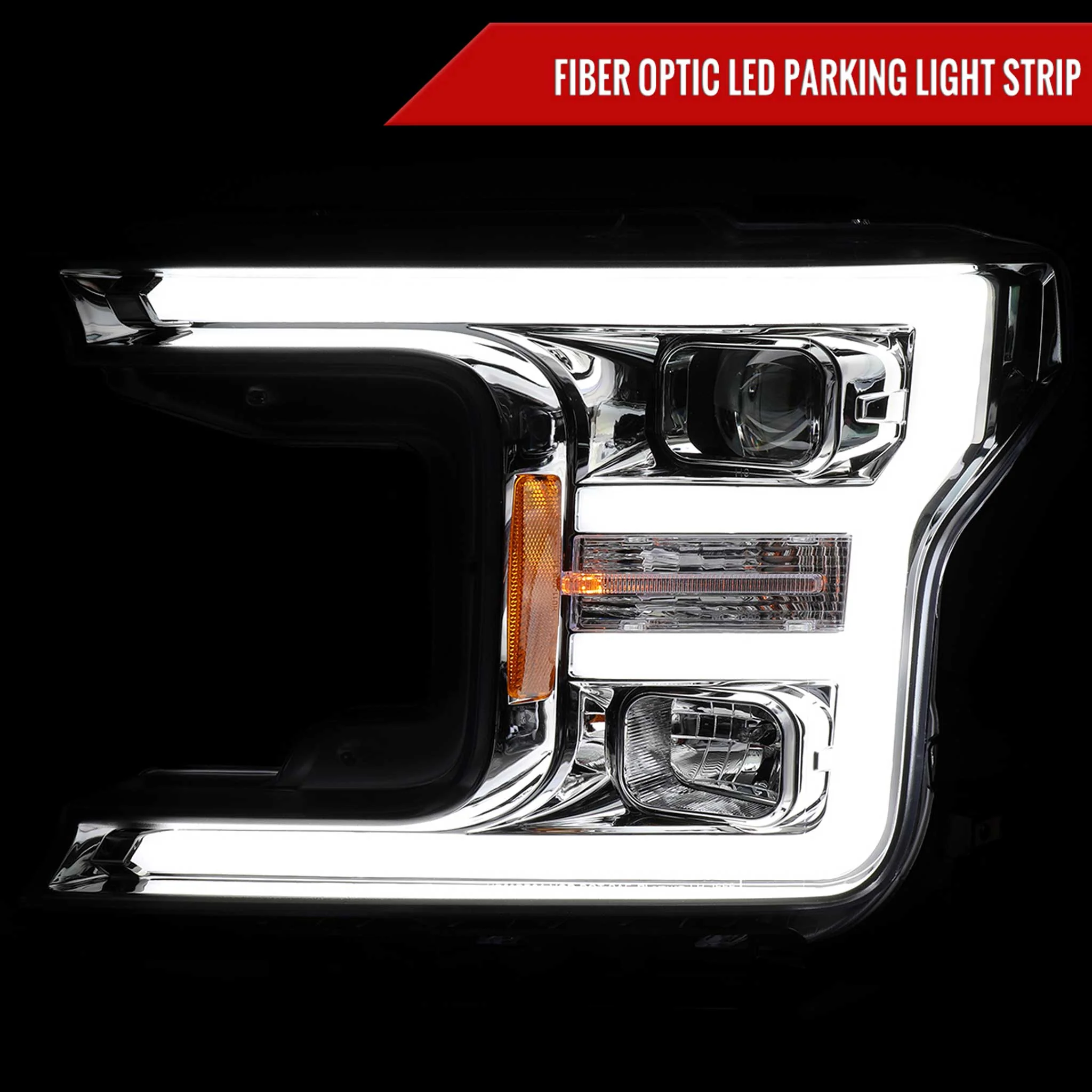 For Ford F-150 2018-2020 LED C Bar Projector Headlights Chrome Housing Clear Lens - Image 2