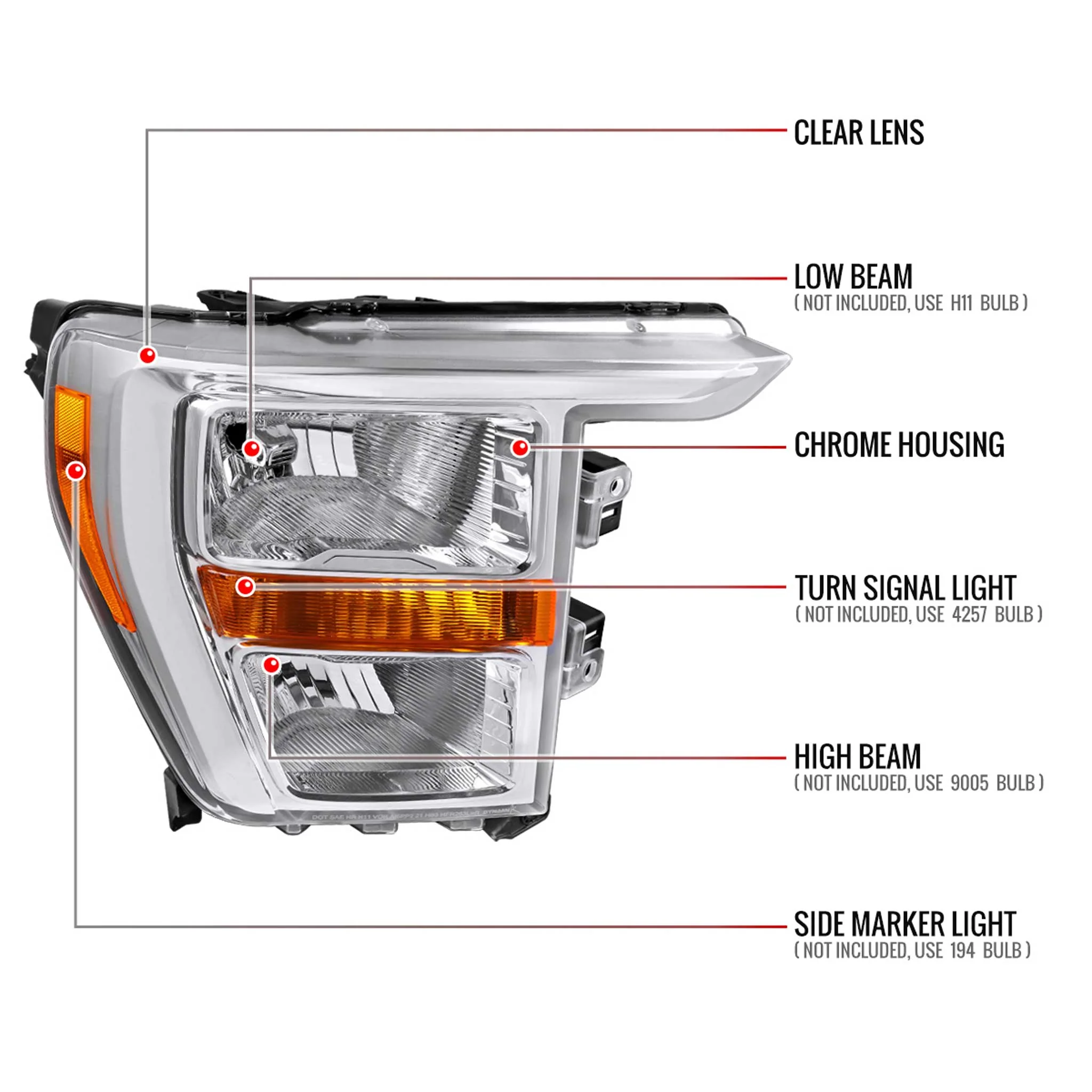 For Ford F-150 2021-2023 Factory Style Headlight Chrome Housing Clear Lens Passenger Side Only - Image 8