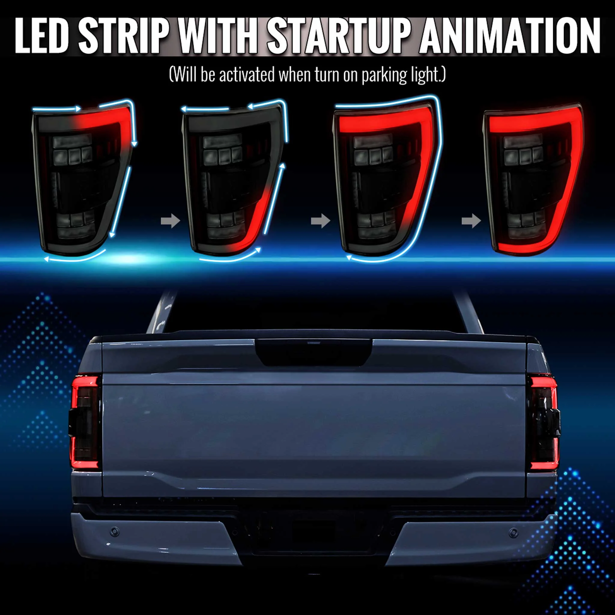 For Ford F-150 2021-2023 Ful LED Tail Light Black Housing Smoked Lens - Image 3