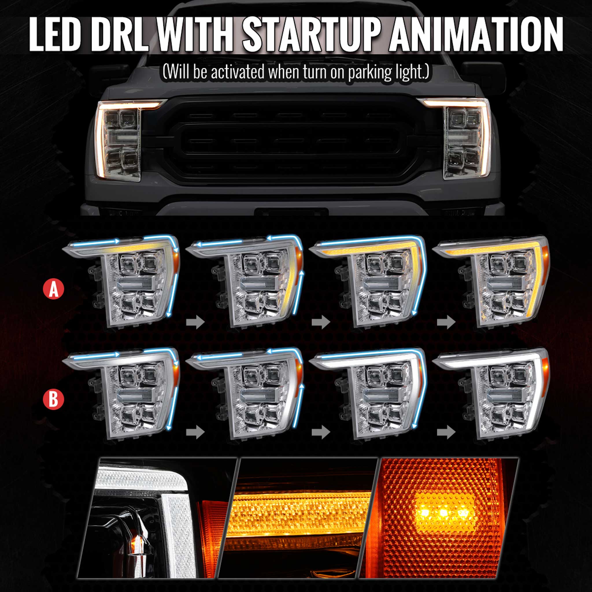 For Ford F-150 2021-2023 Full LED Headlights Sequential DRL Chrome Housing Clear Lens Factory Fit - Image 3