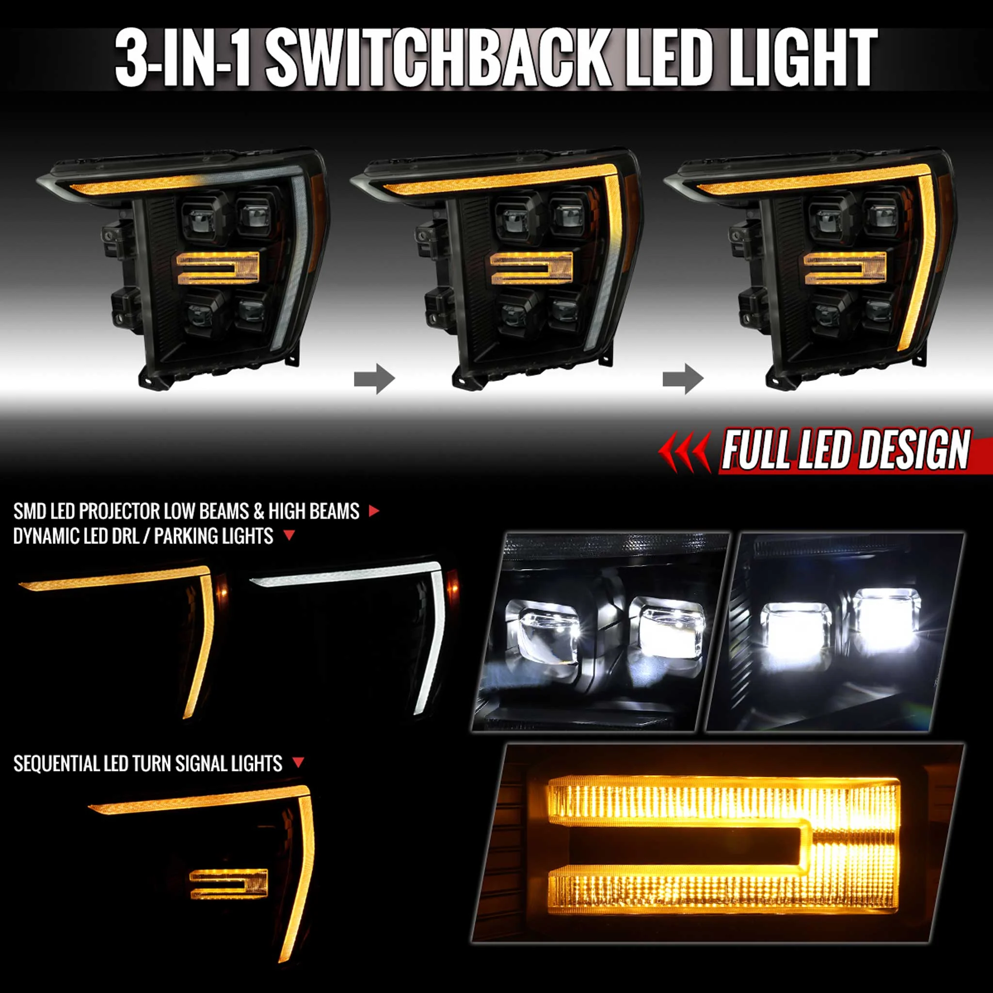 For Ford F-150 2021-2023 Full LED Projector Headlights Sequential DRL Black Housing Smoked Lens - Image 2
