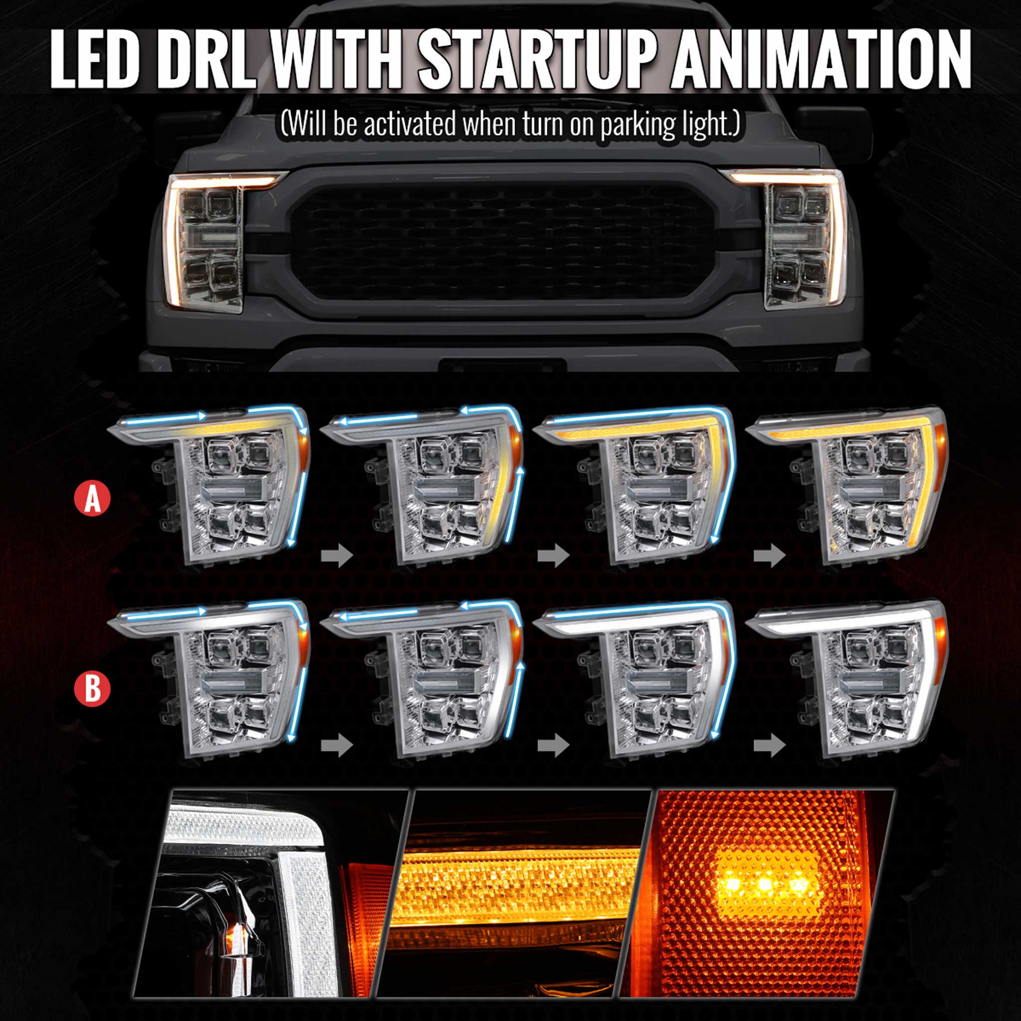 For Ford F-150 2021-2023 Full LED Projector Headlights Sequential DRL Chrome Clear Halogen Fit - Image 3