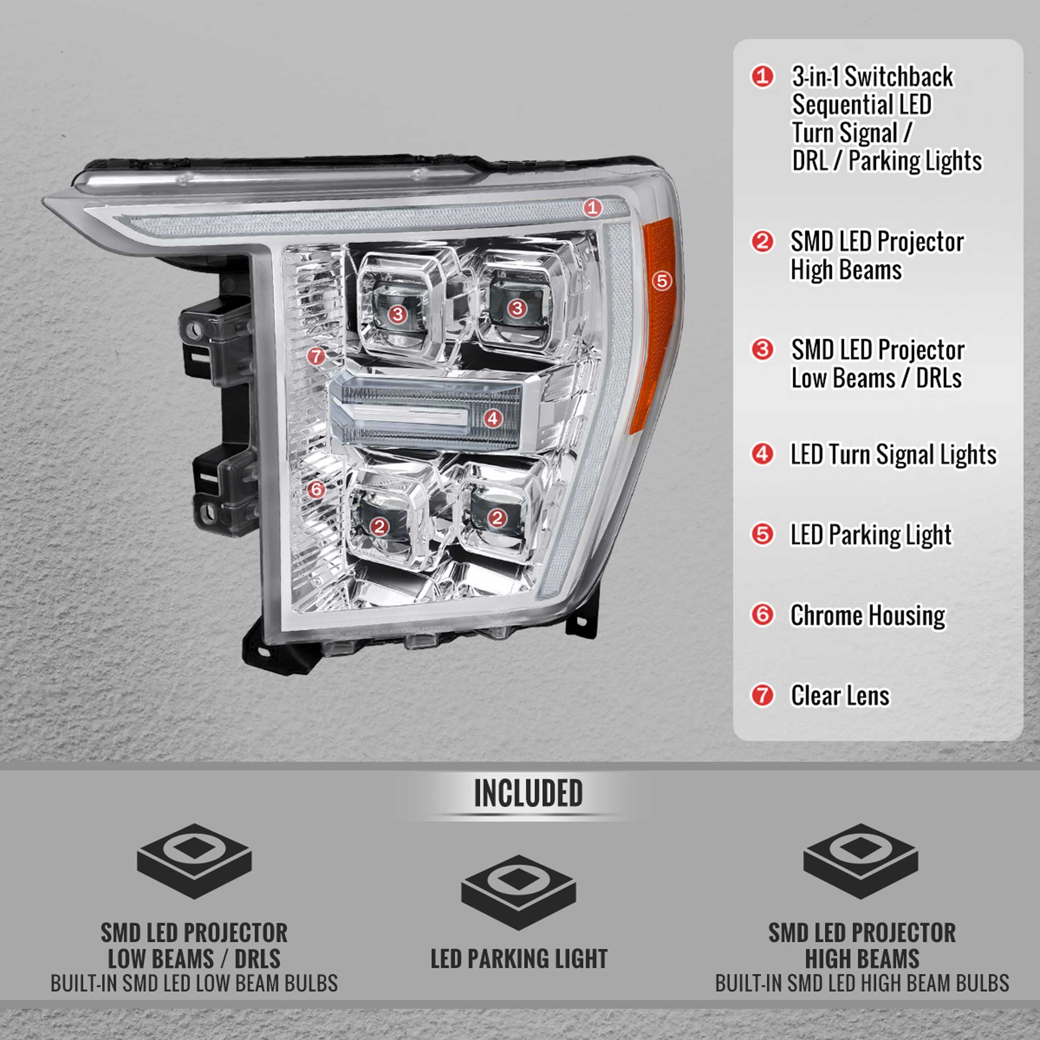 For Ford F-150 2021-2023 Full LED Projector Headlights Sequential DRL Chrome Clear Halogen Fit - Image 5