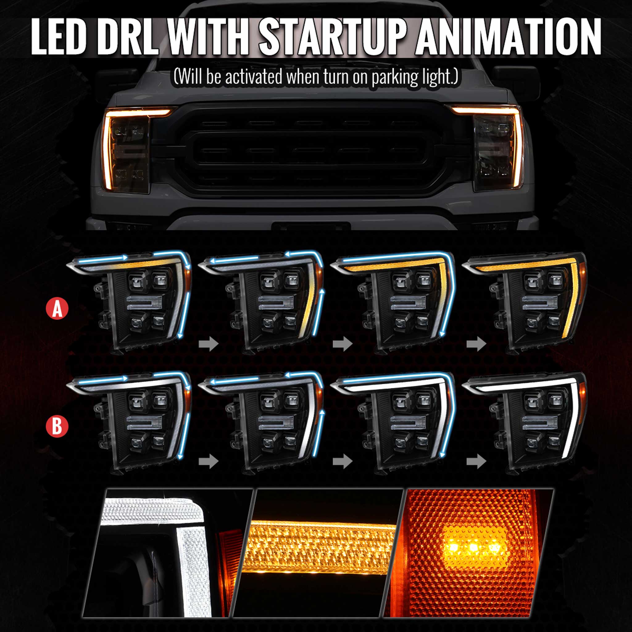 For Ford F-150 2021-2023 Full LED Projector Headlights Sequential Start-Up Glossy Black Clear Lens - Image 3