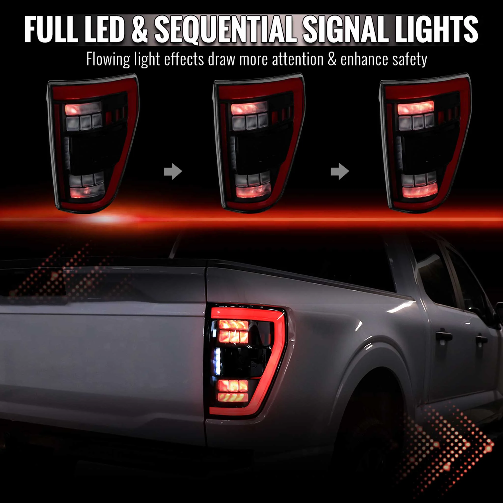 For Ford F-150 2021-2023 Full LED Tail Light Black Housing Clear Lens - Image 2