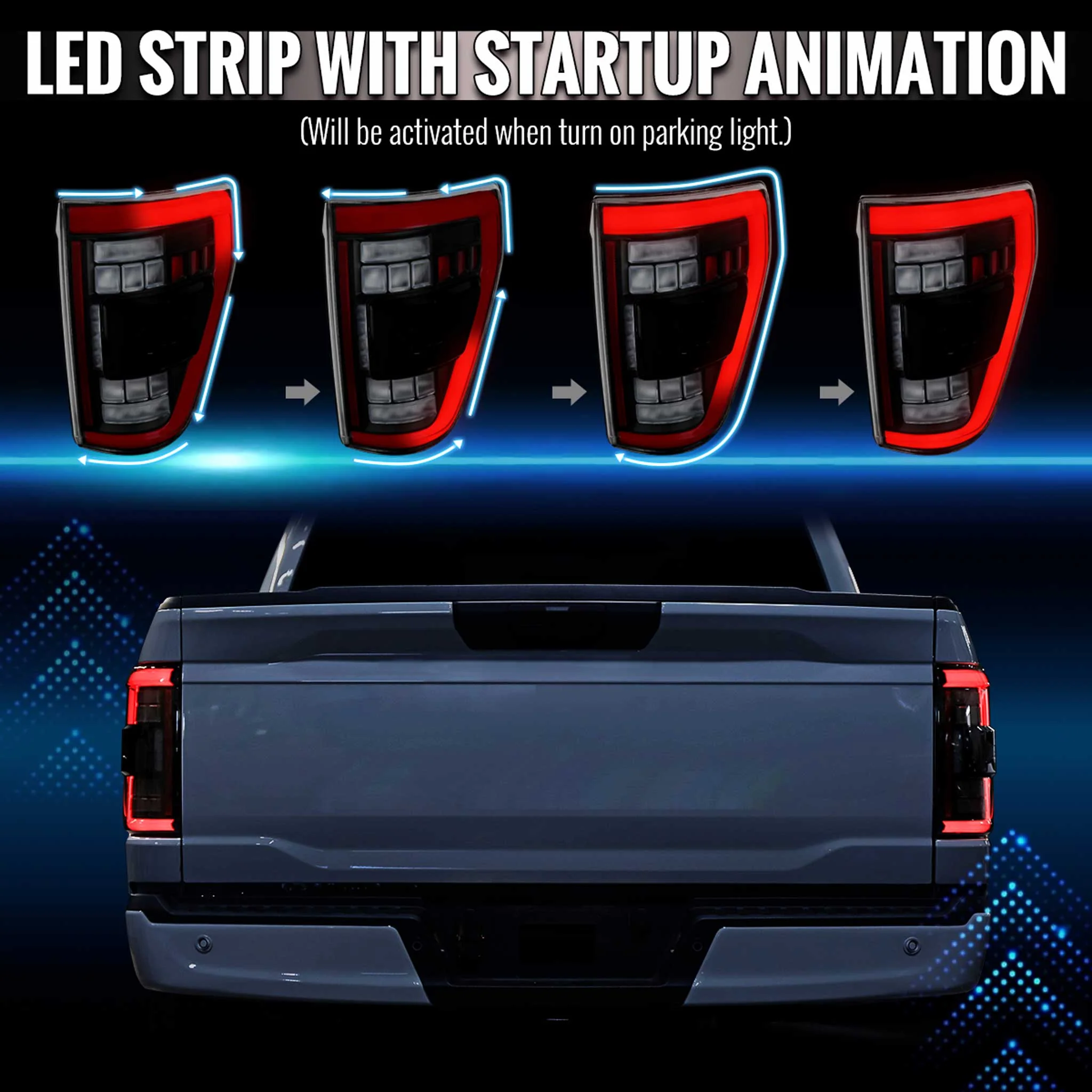 For Ford F-150 2021-2023 Full LED Tail Light Black Housing Clear Lens - Image 3