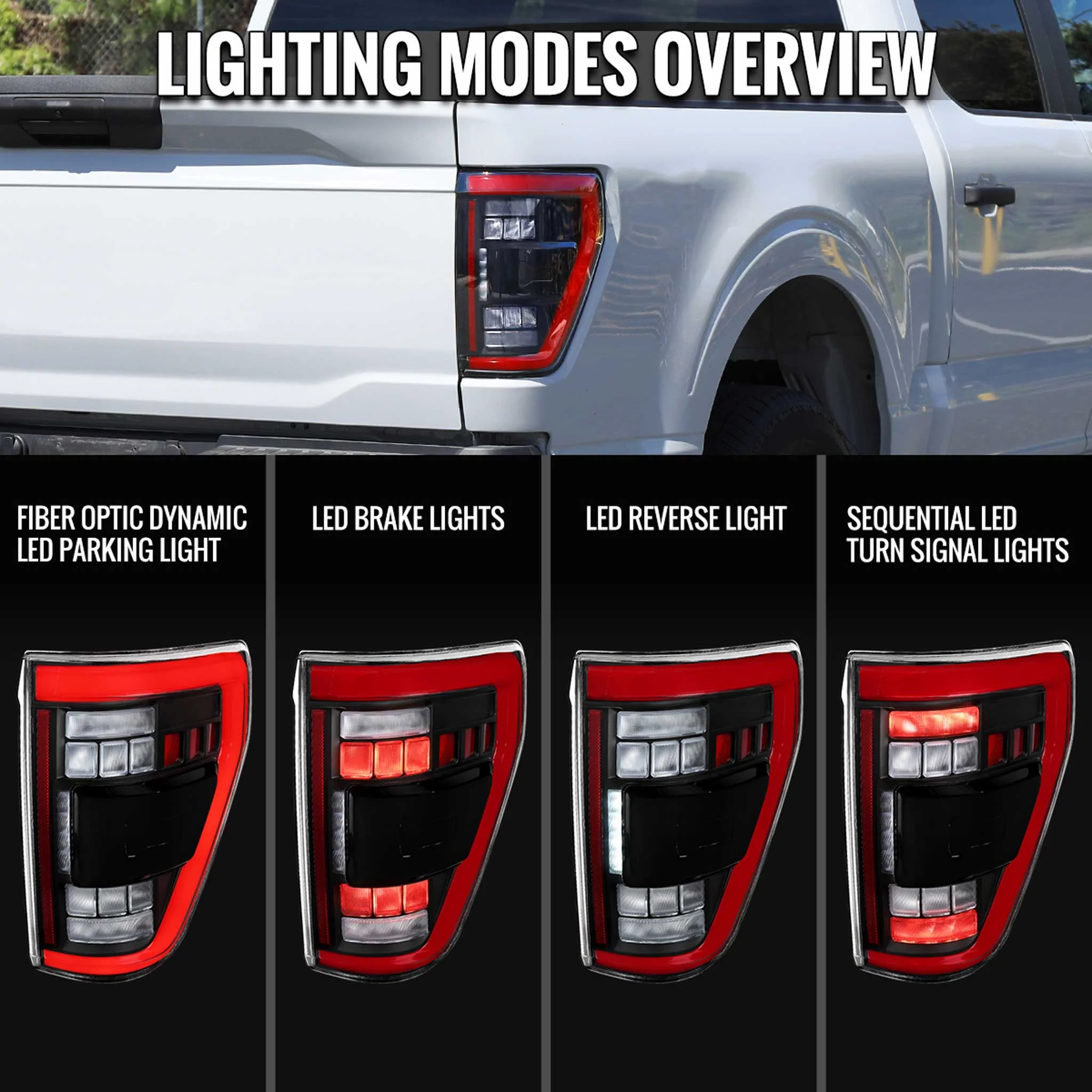 For Ford F-150 2021-2023 Full LED Tail Light Black Housing Clear Lens - Image 4