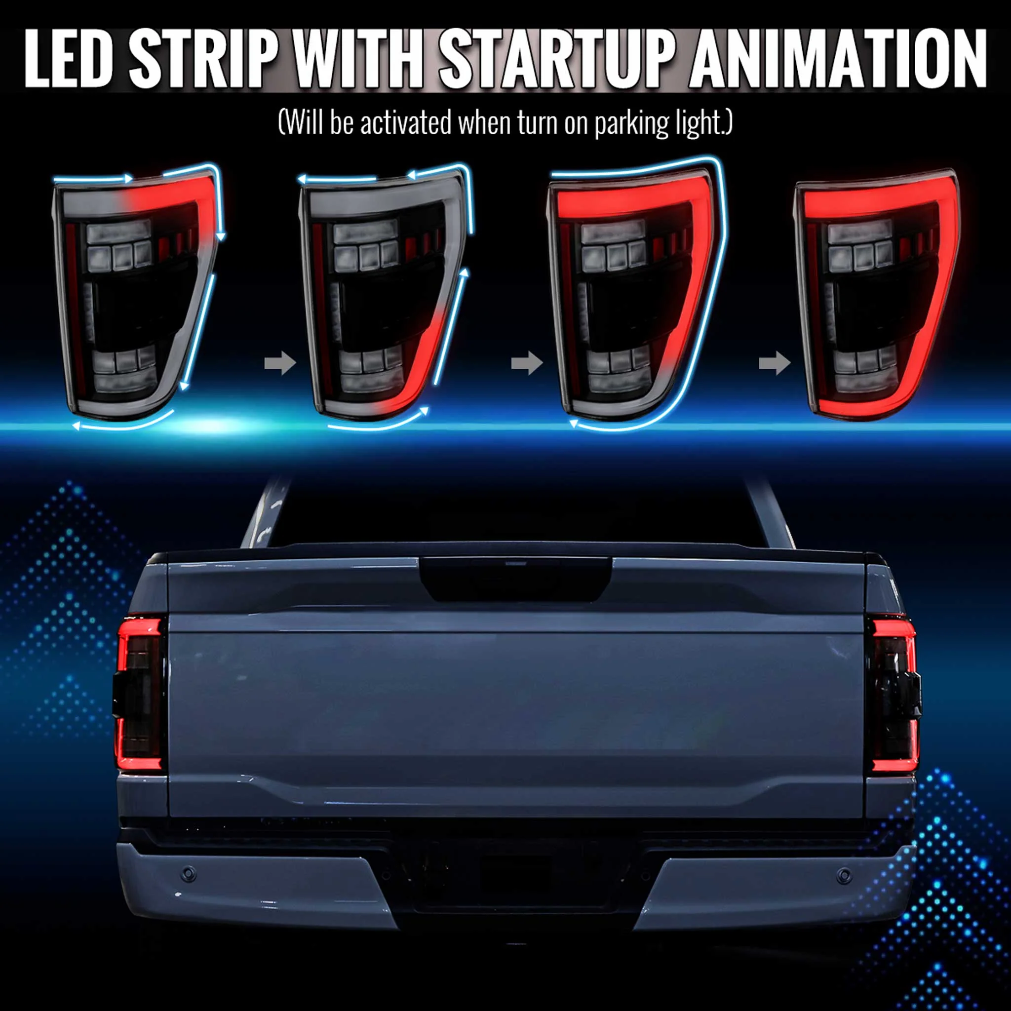 For Ford F-150 2021-2023 Full LED Tail Light Halogen Bulb Blind Spot Model Black Housing White Light Bar - Image 3