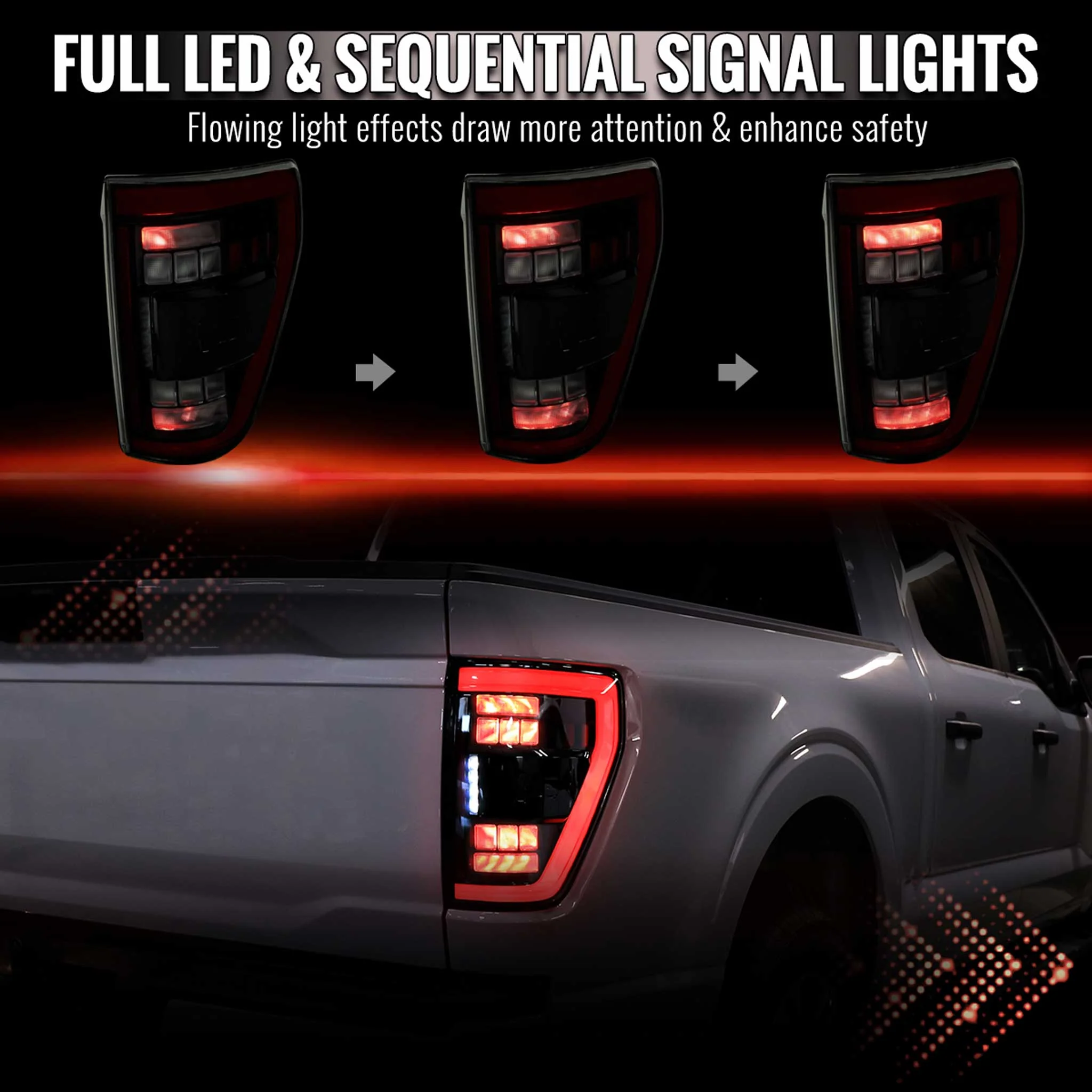For Ford F-150 2021-2023 Full LED Tail Light Halogen Bulb Blind Spot Model Smoked Lens Red Light BAR - Image 2