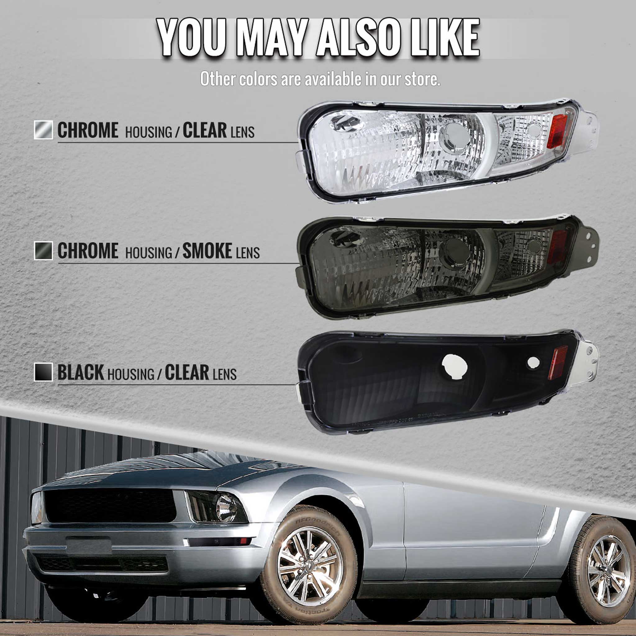 For Ford Mustang 2005-2009 Turn Signal Parking Lamp Chrome Housing Clear Lens - Image 6