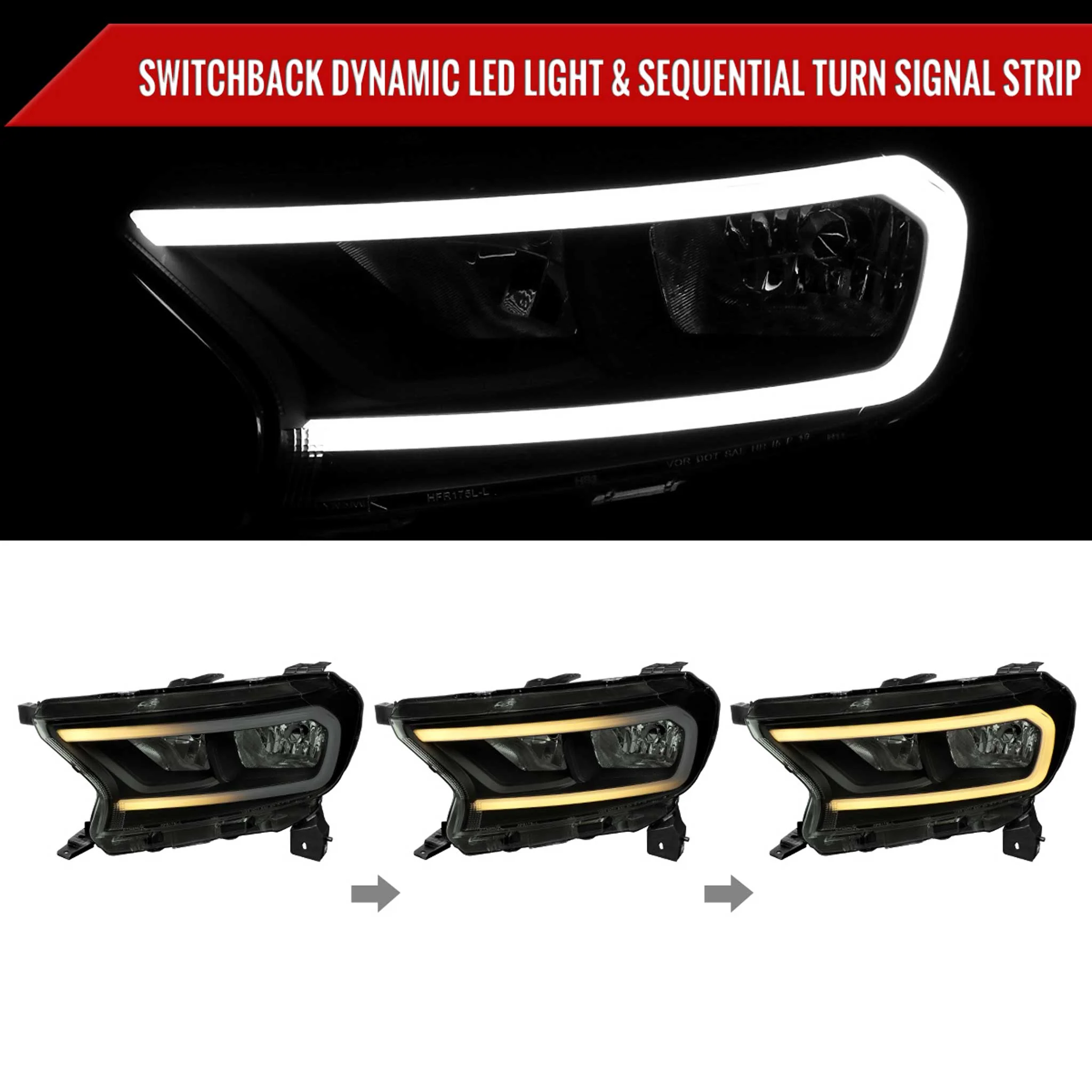 For Ford Ranger XL XLT 2019-2023 Factory Style Headlights LED Bar Turn Signal Glossy Black Housing Smoked Lens - Image 2