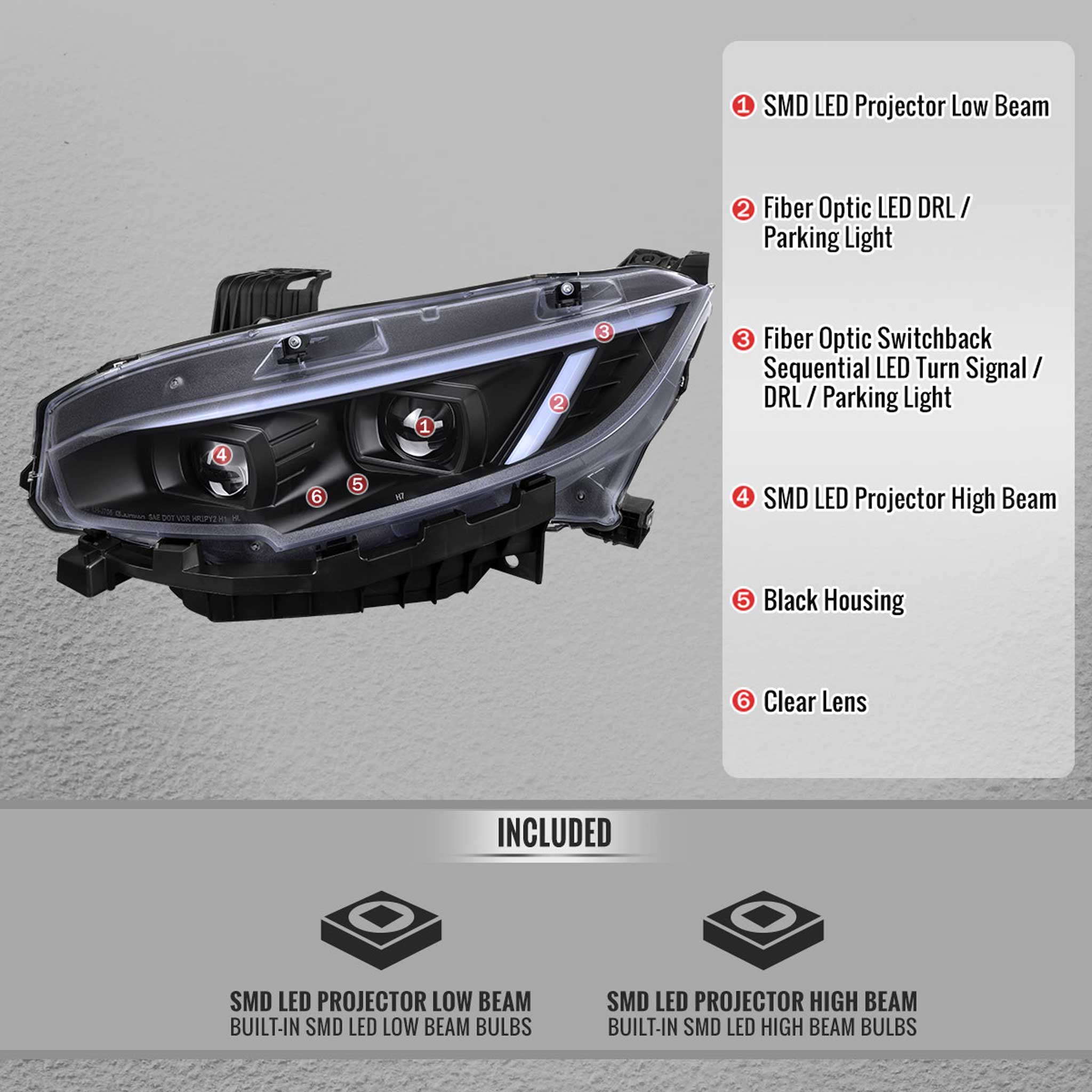 For Honda Civic 2016-2021 Full LED Projector Headlights Sequential DRL Matte Black Clear Lens - Image 4