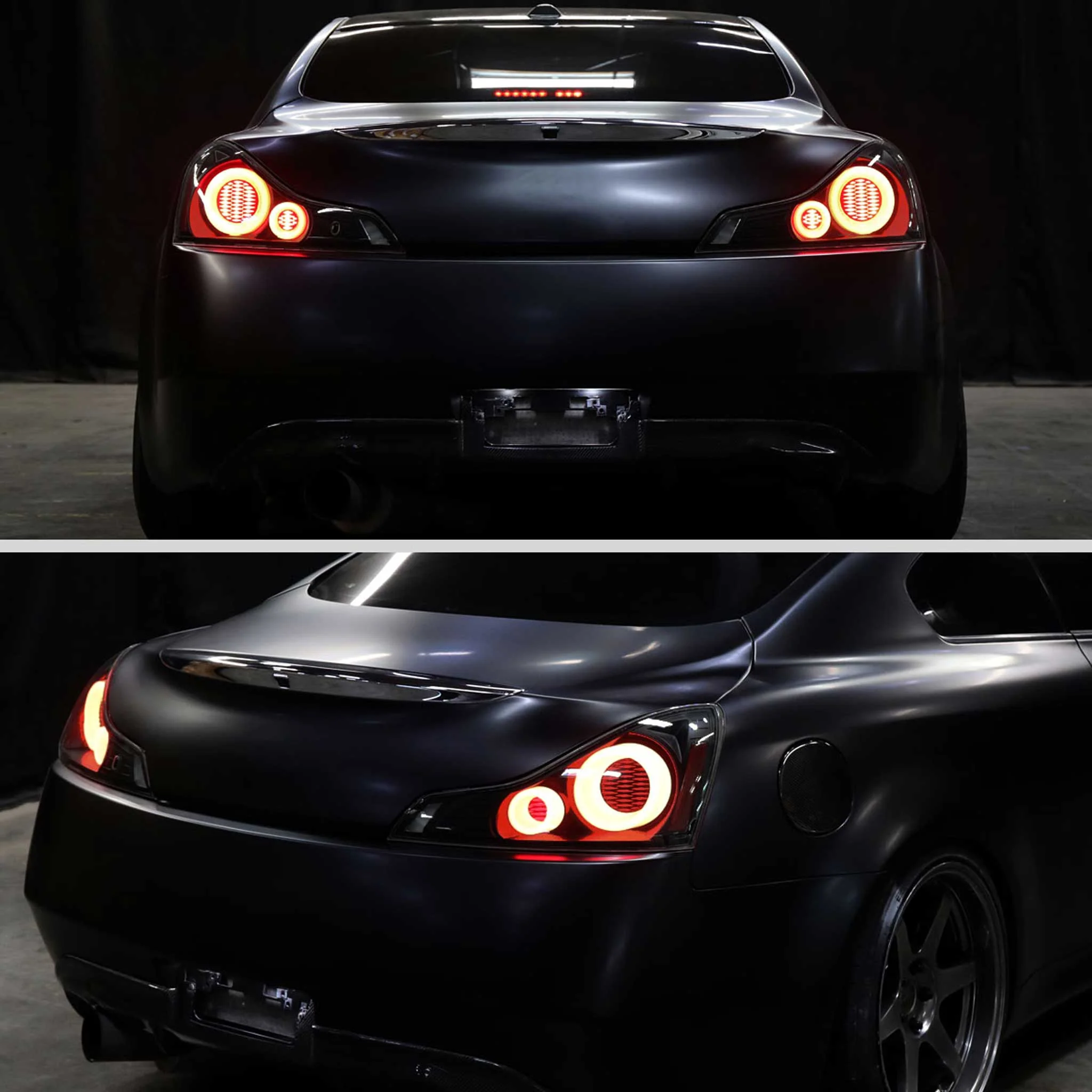 For Infiniti G37 2008-13 / Q60 Coupe 2014-15 LED Tail Lights Switchback Sequential Turn Signals Black Housing Smoked Lens - Image 11