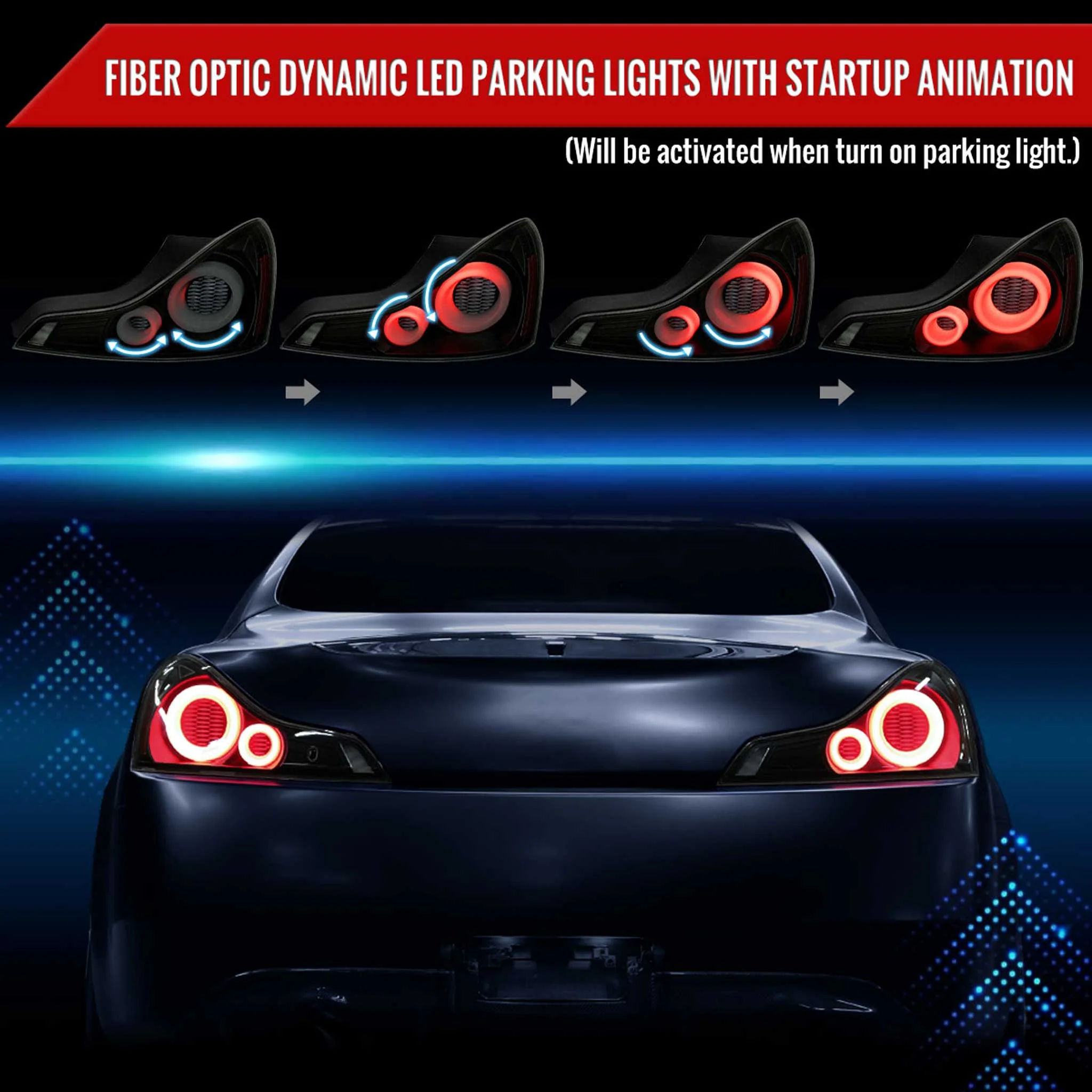 For Infiniti G37 2008-13 / Q60 Coupe 2014-15 LED Tail Lights Switchback Sequential Turn Signals Black Housing Smoked Lens - Image 3