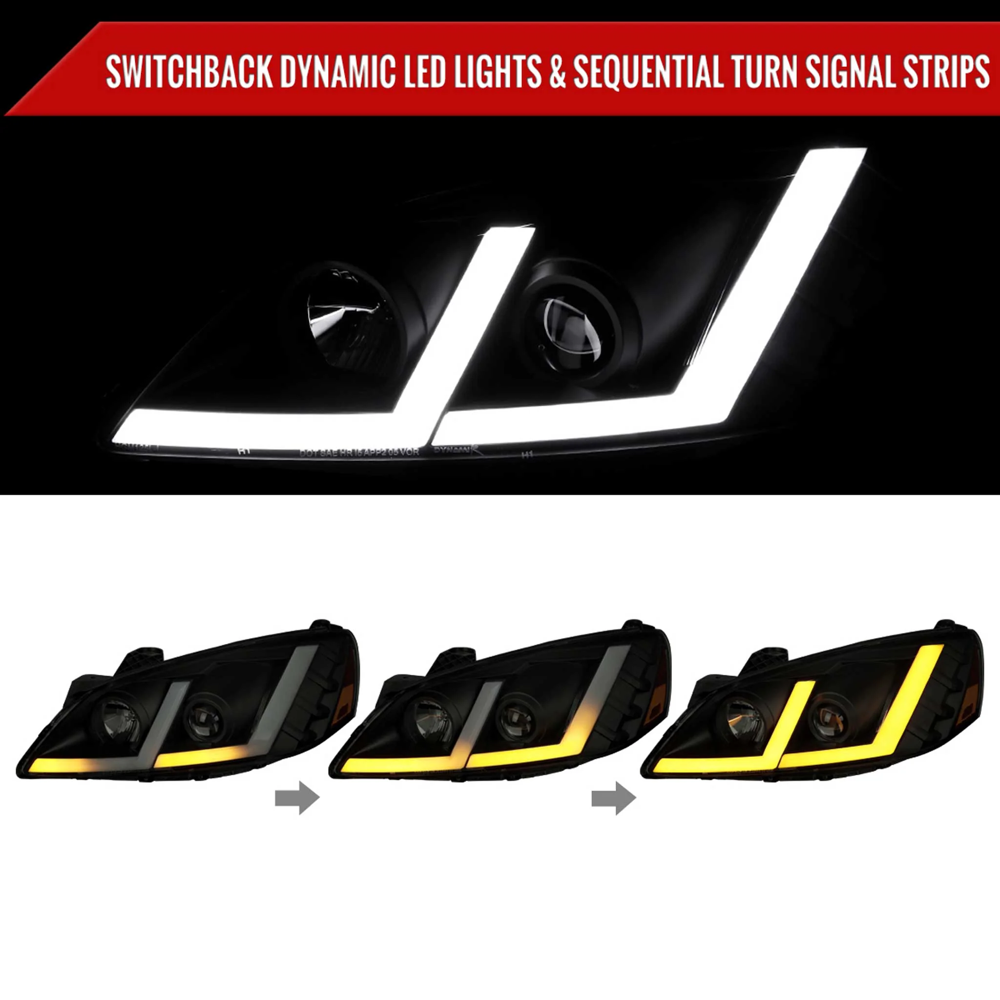 For Pontiac G6 2005-2010 Projector Headlights Sequential LED Strip Black Housing Smoked Lens Switchback - Image 2