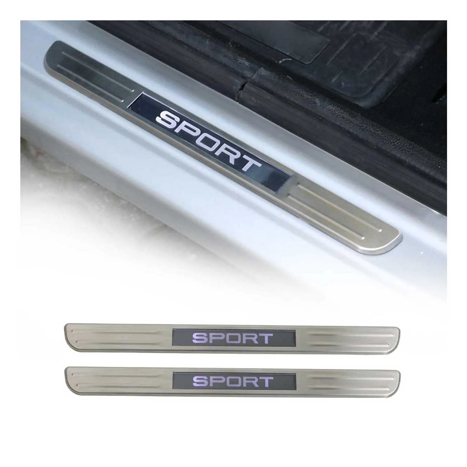 Saturn Door Sill Scuff Plate Illuminated Sport Stainless Steel Silver 2 Pcs