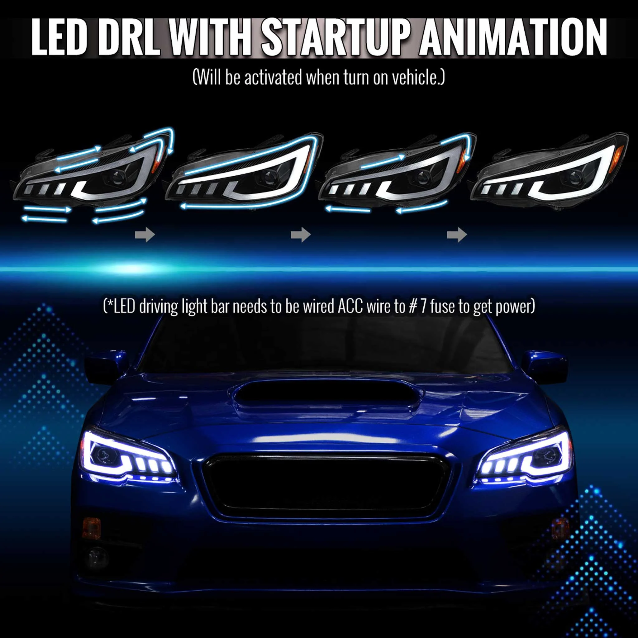 For Subaru Impreza WRX STI 2015-2021 Projector Headlights Sequential LED Switchback DRL Black Housing Clear Lens - Image 3