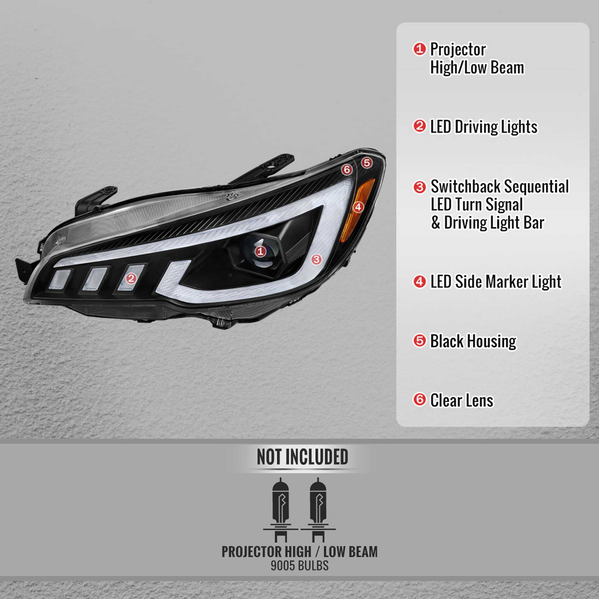 For Subaru Impreza WRX STI 2015-2021 Projector Headlights Sequential LED Switchback DRL Black Housing Clear Lens - Image 5