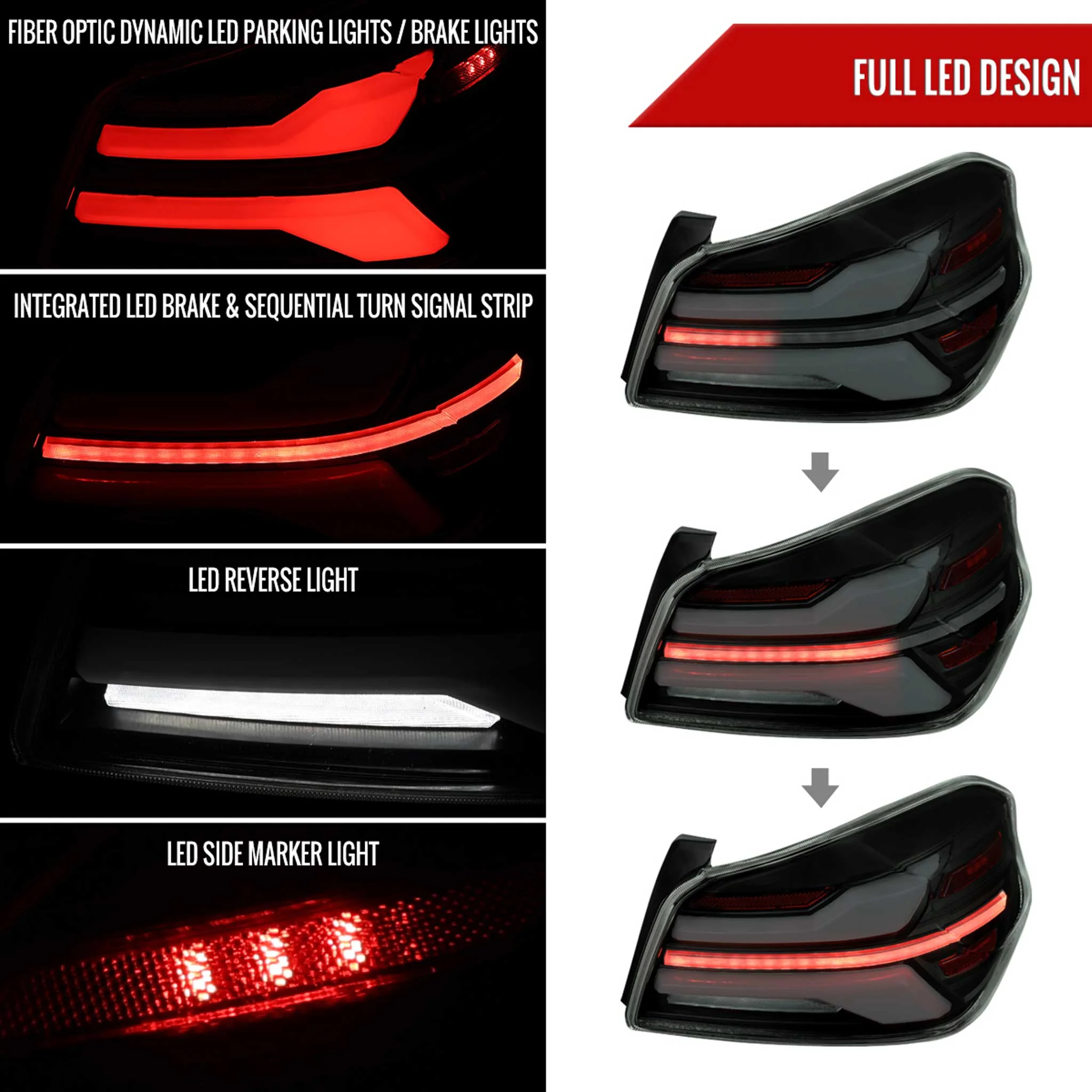 For Subaru WRX STi 015-2021 LED Tail Light Sequential Turn Signal Black Smoked Brake Reverse Marker - Image 2