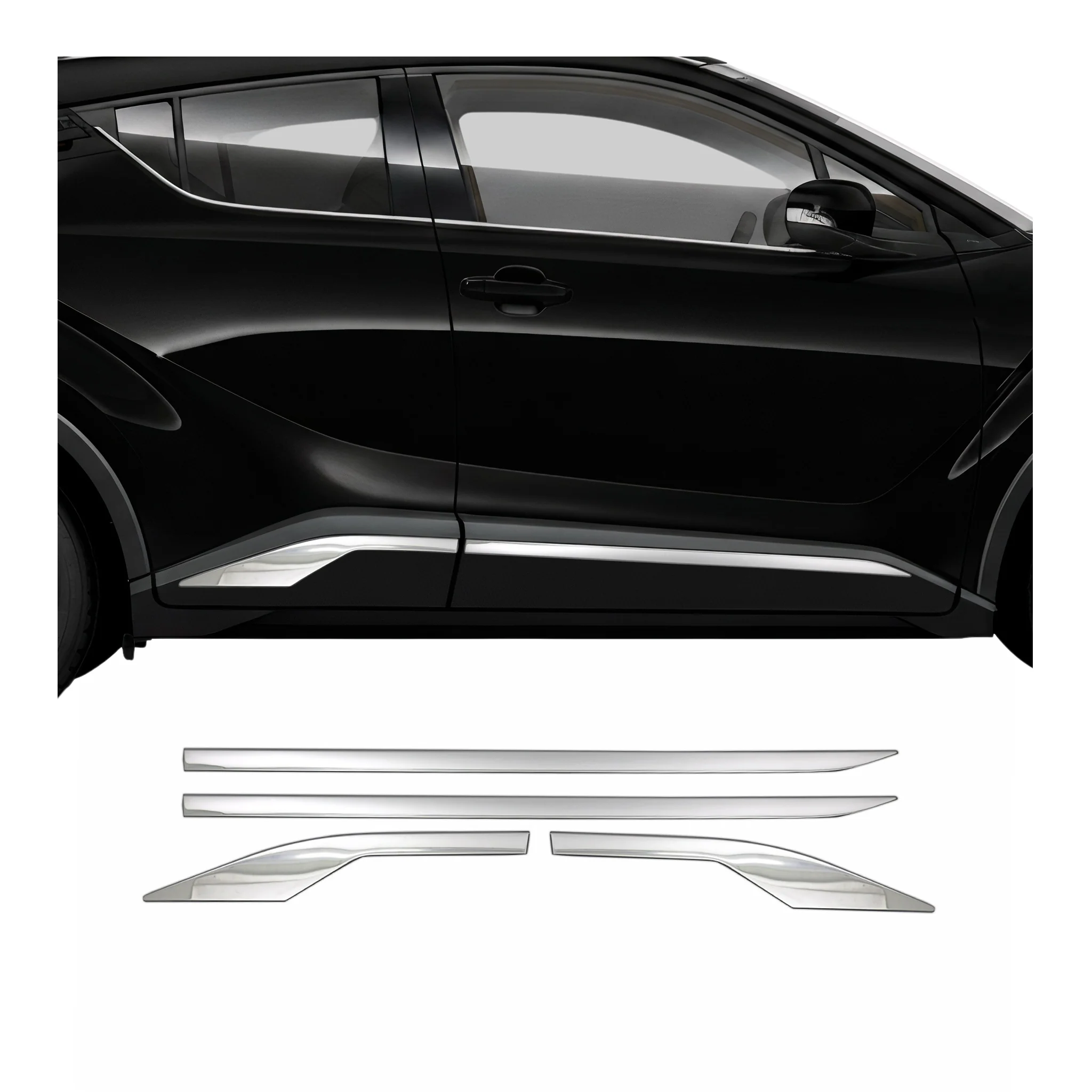 2018-2022 Toyota C-HR Side Door Molding Trim Skirt Garnish Stainless Steel Silver 4Pcs