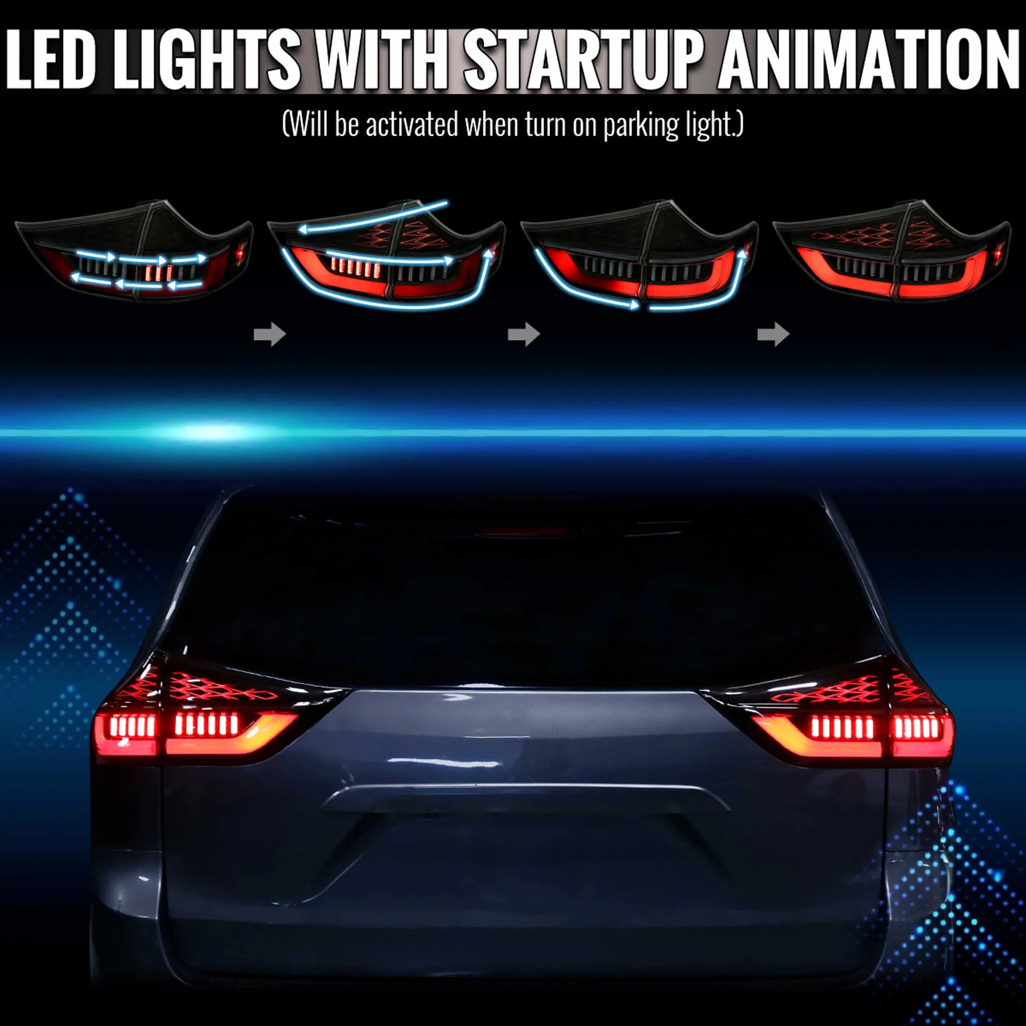 For Toyota Sienna 2015-2020 Full LED Tail Lights Sequential Red Fiber Optic Black Smoked Lens Startup - Image 3