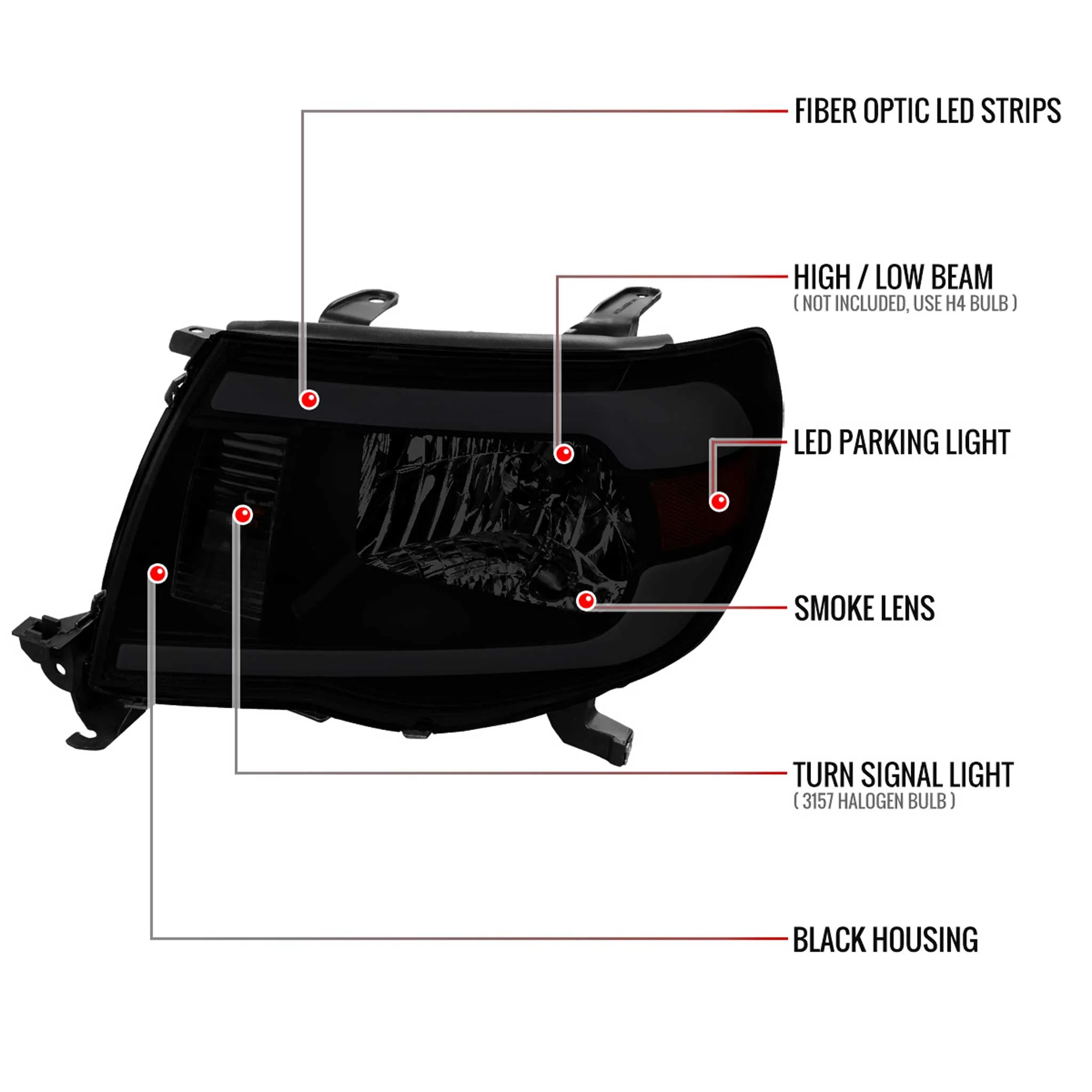For Toyota Tacoma 2005-2011 LED Bar Factory Style Headlights Matte Black Housing Smoked Lens - Image 8