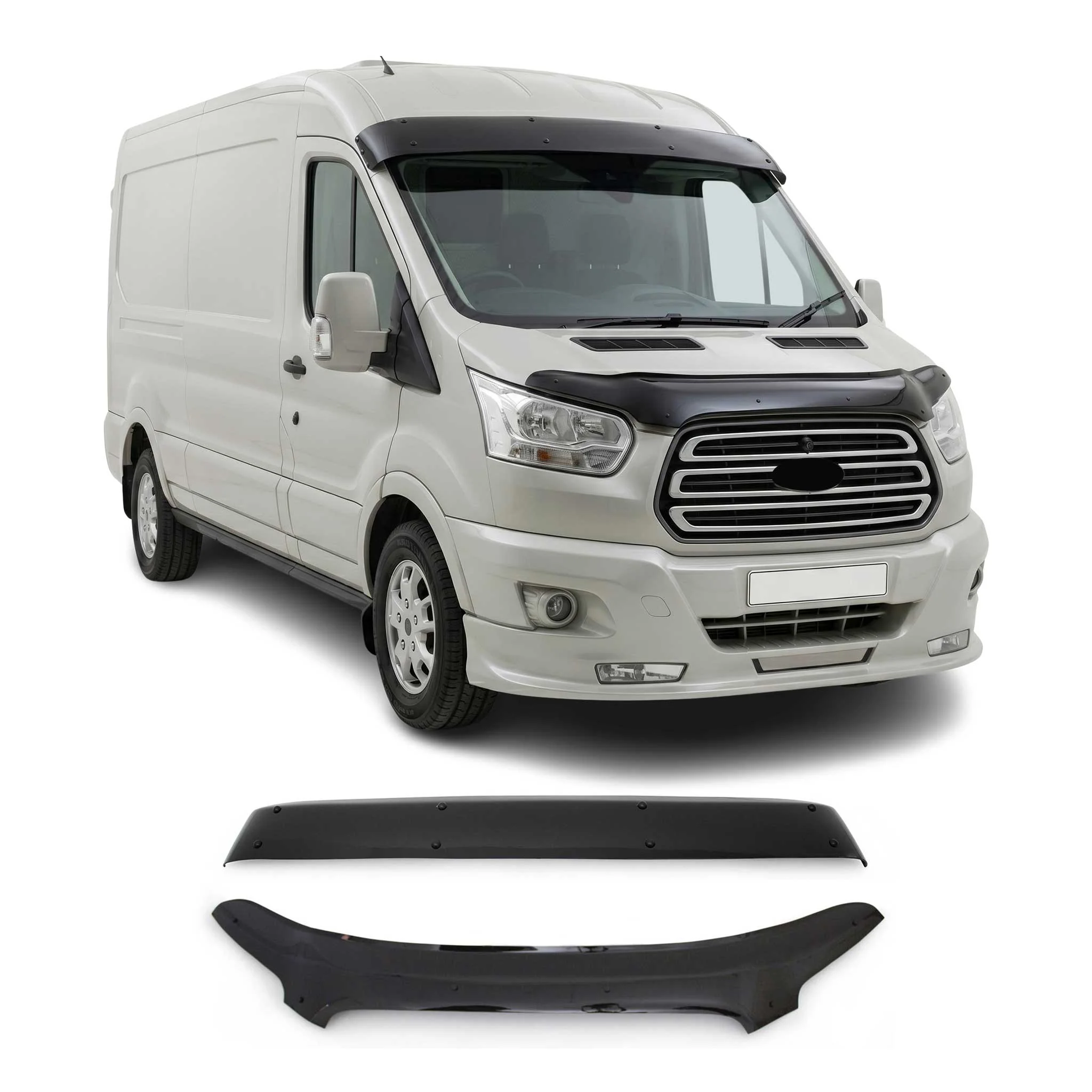 2015-2026 Ford Transit Windshield Sun Visor & Bug Shield Hood Deflector Kit 2Pcs Smoke