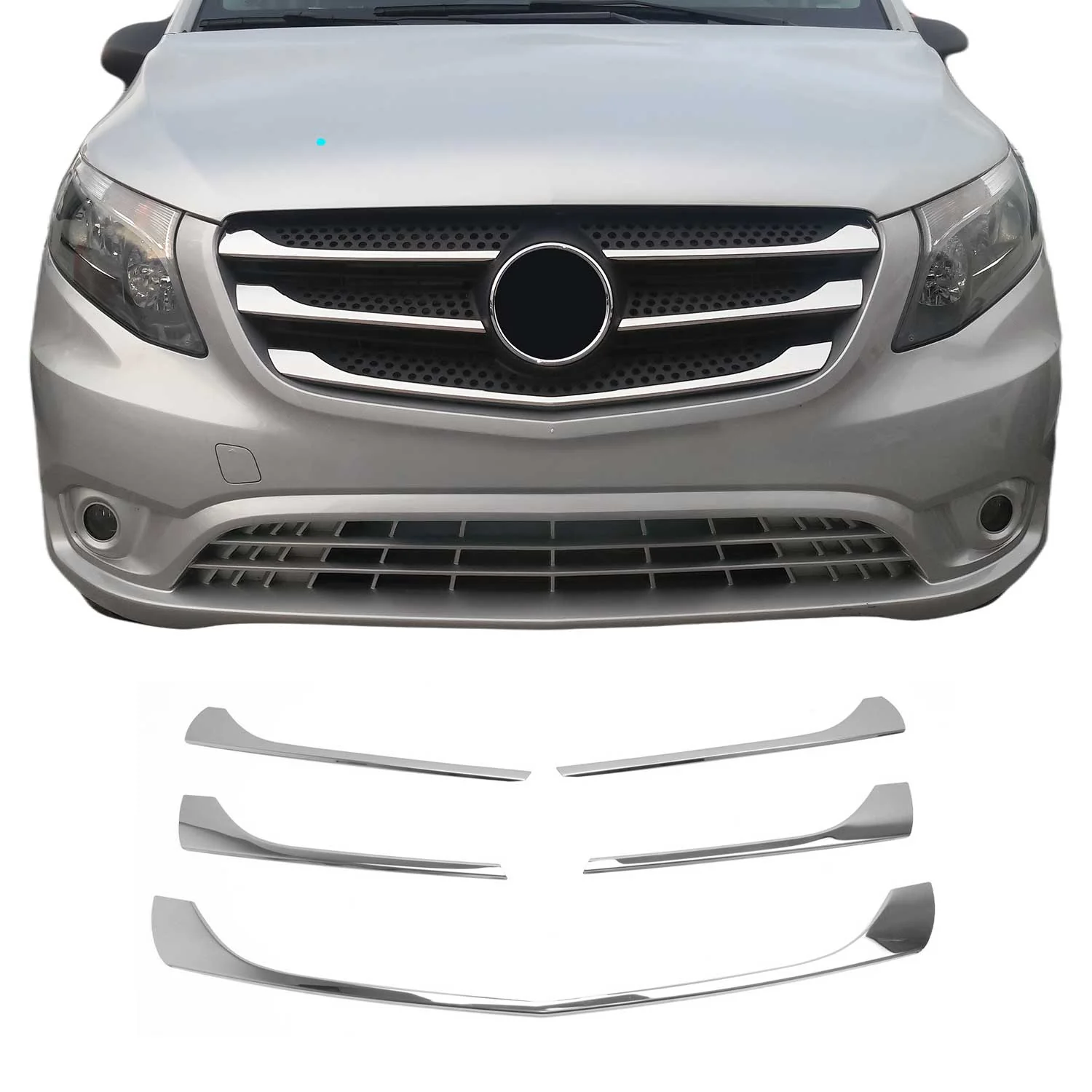 Front Bumper Grill Trim Molding for Mercedes Metris 2016-2020 S.Steel Chrome 5x