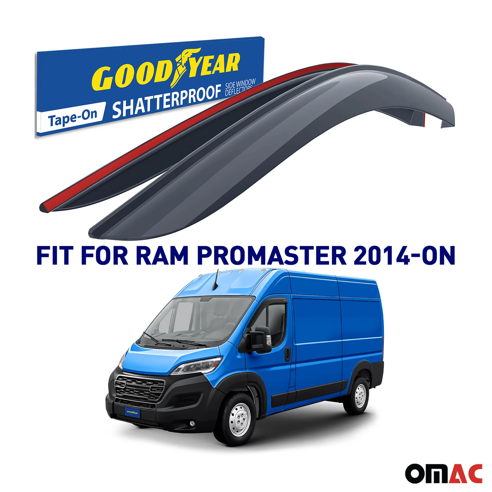 Goodyear Wind Deflector for RAM ProMaster 1500 2500 3500 2014-2025 Tape-On 2 pcs - Image 2