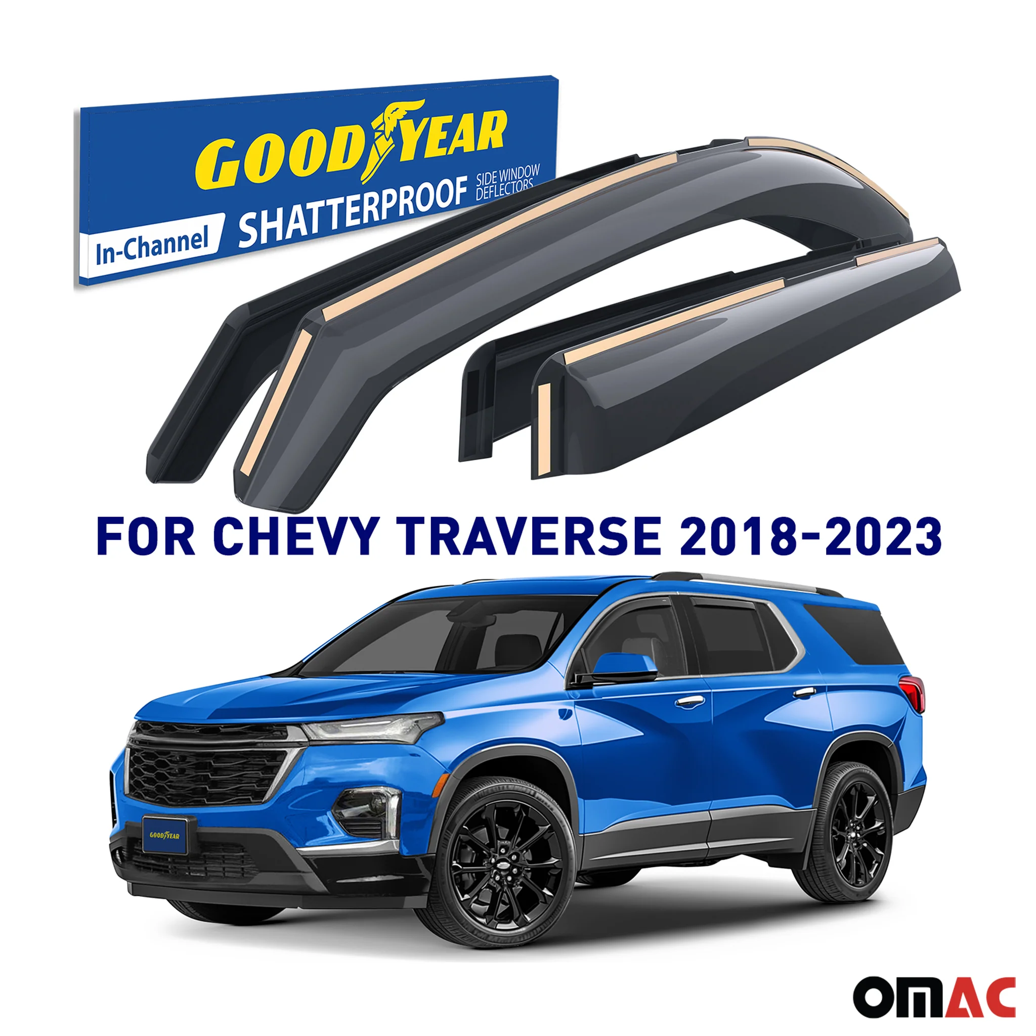 Goodyear Wind Deflectors for Chevrolet Traverse 2018-2023 In-channel Smoke 4 pcs - Image 2