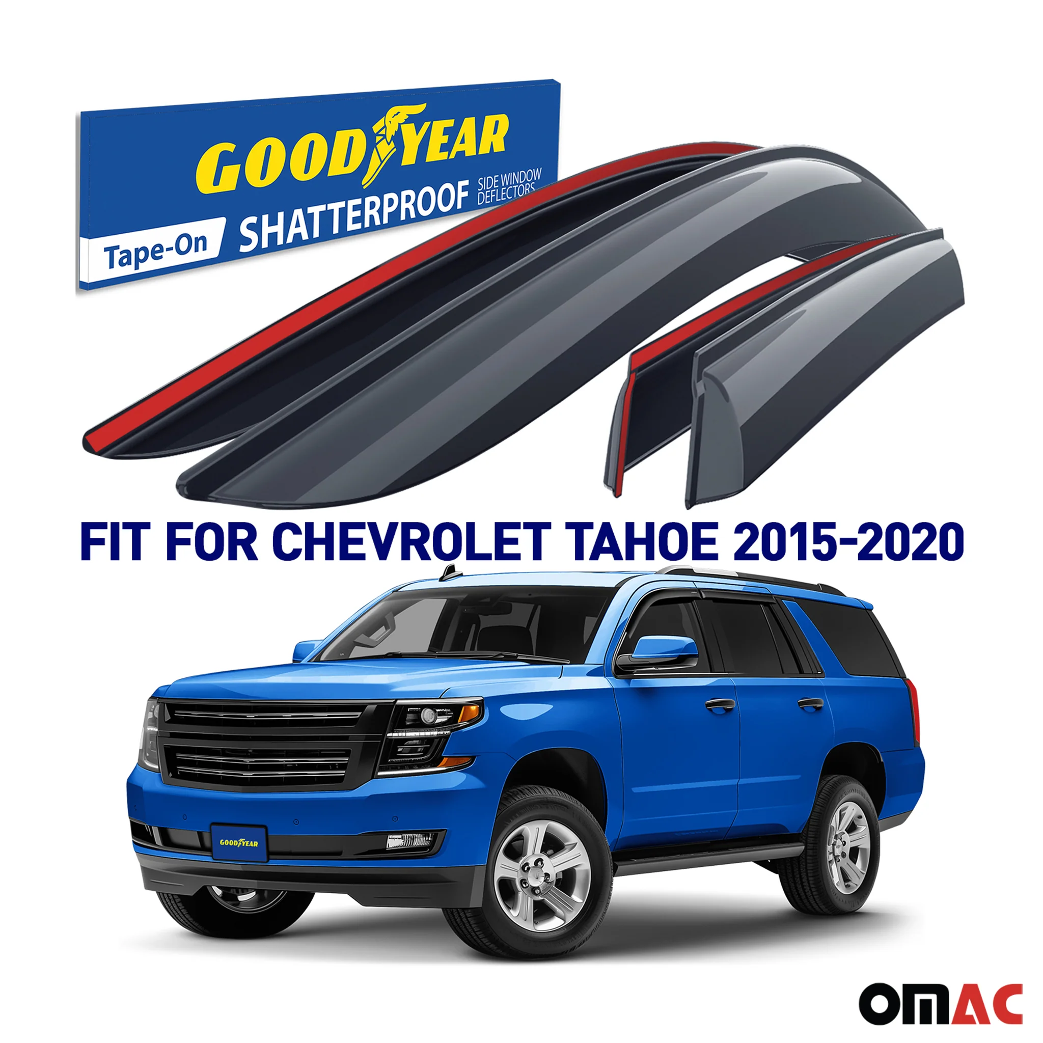 Goodyear Wind Deflectors for Chevy Tahoe 2015-2020 Tape-On Premium Smoke 4 pcs - Image 2