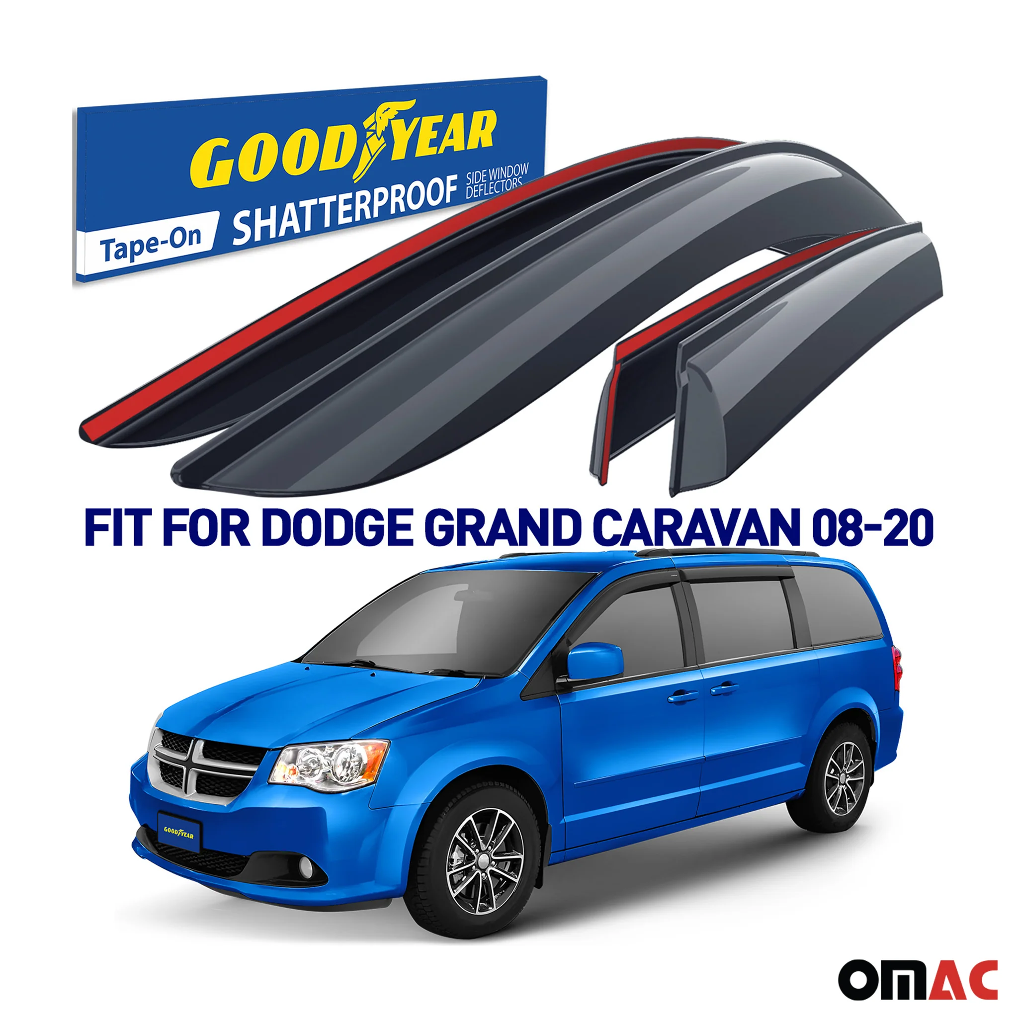 Goodyear Wind Deflectors for Chrysler Town & Country 2008-2016 Tape-On 4Pcs - Image 2