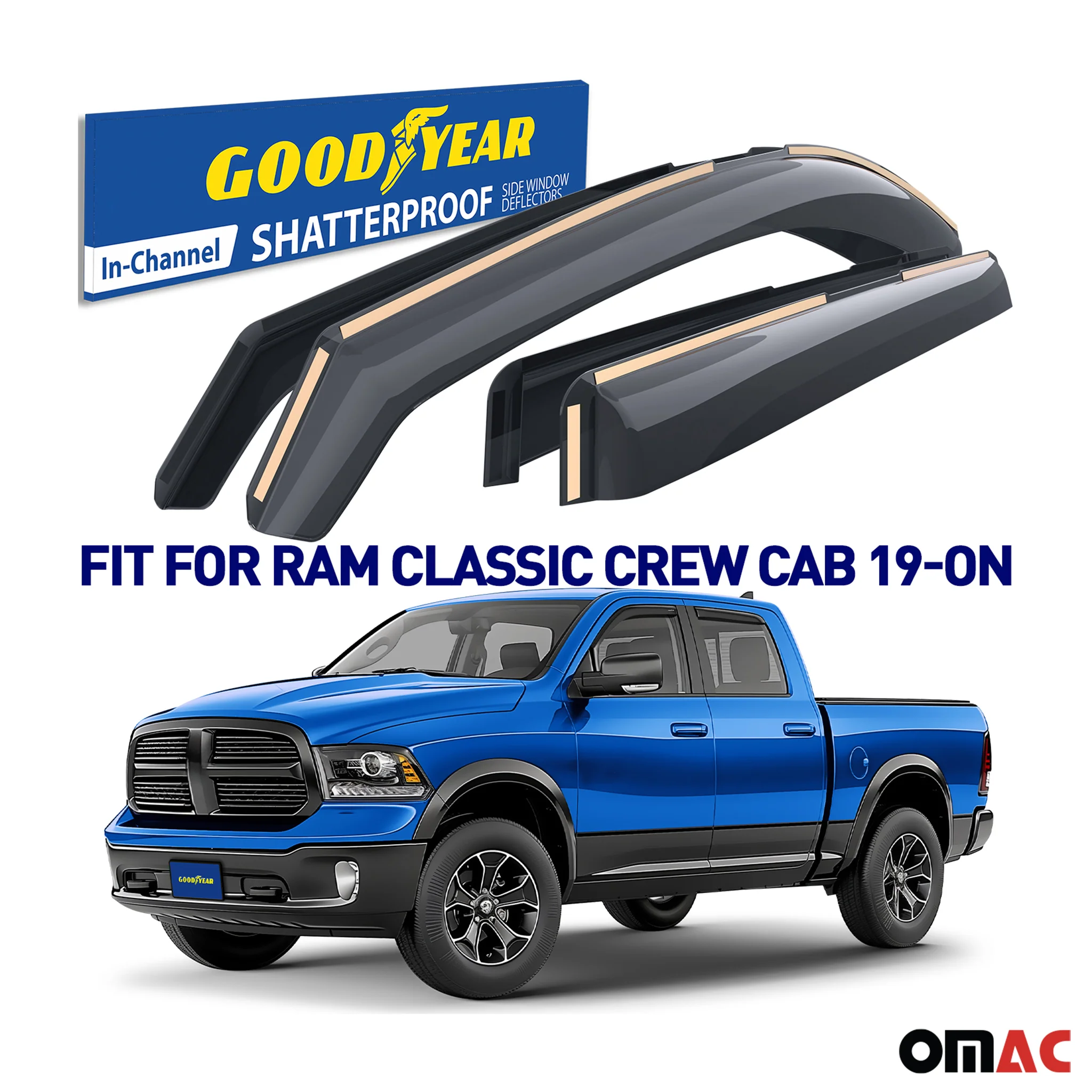 Goodyear Wind Deflectors for Dodge Ram 1500 2019-2025 Crew Cab Shatterproof 4x - Image 2