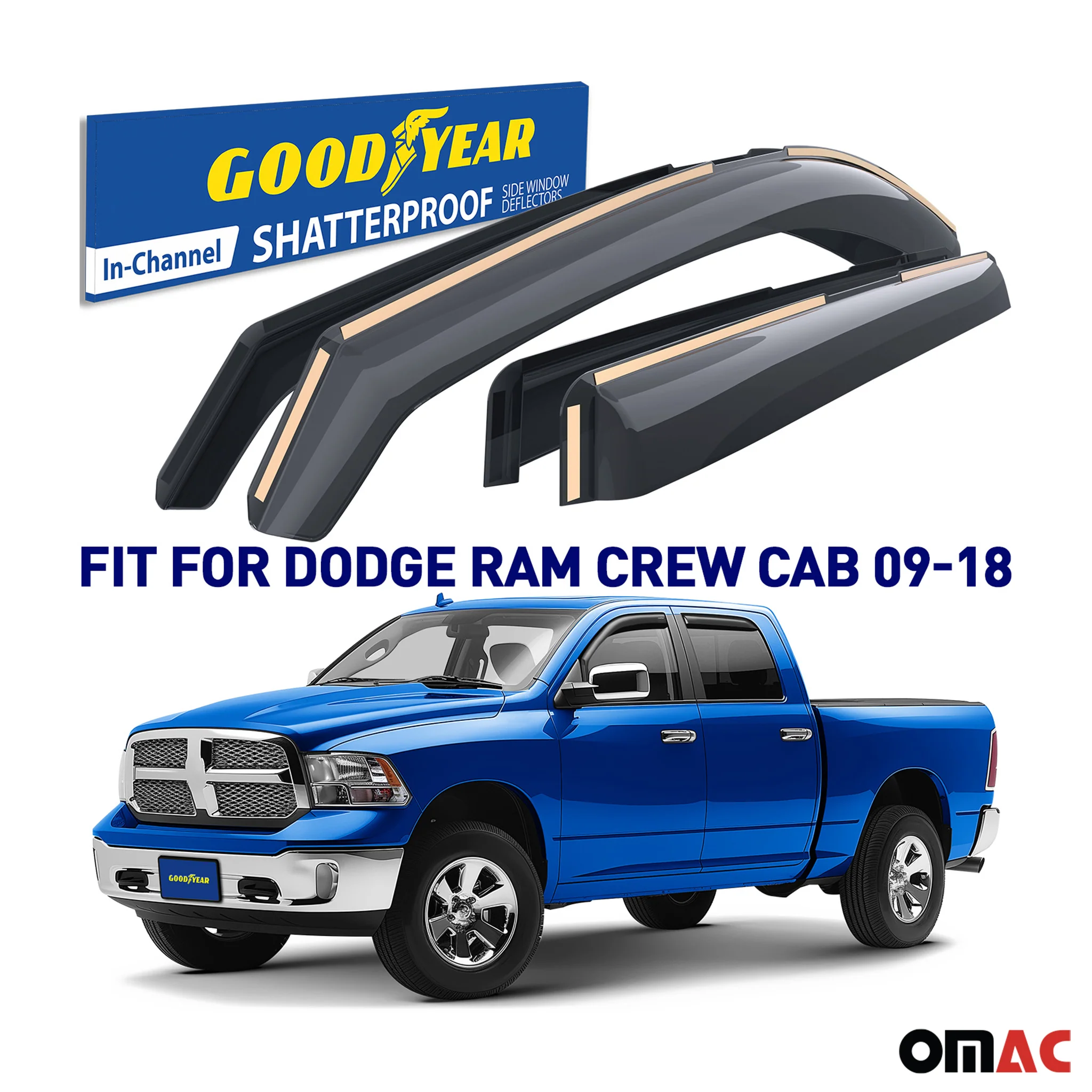 Goodyear Wind Deflectors for Dodge Ram 1500 Classic 2019-2025 Crew Cab Smoke 4x - Image 2